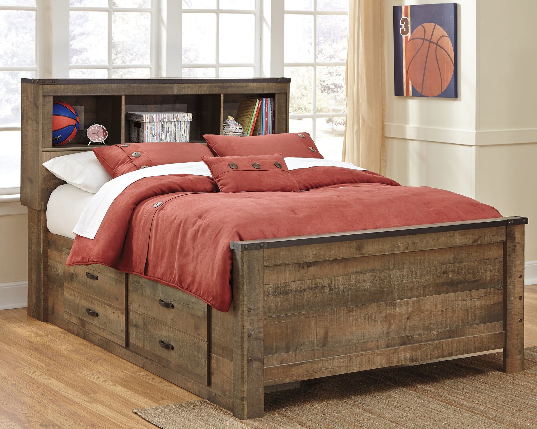 Sam's Furniture - Ashley Furniture - Trinell Bedroom - Full Panel Bed with 2 Storage Drawers / Brown - B446B10