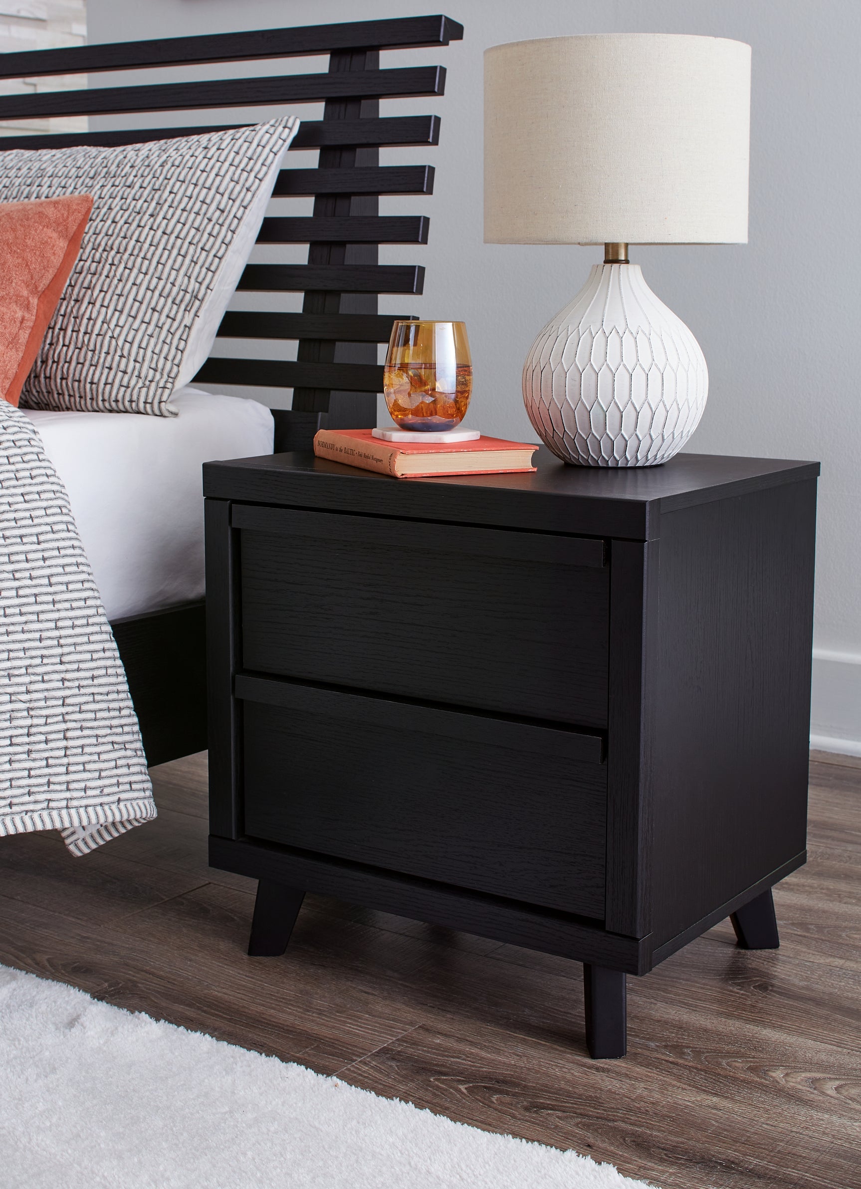 Sam's Furniture - Ashley Furniture - Danziar Bedroom - Two Drawer Night Stand / Black - B1013-92