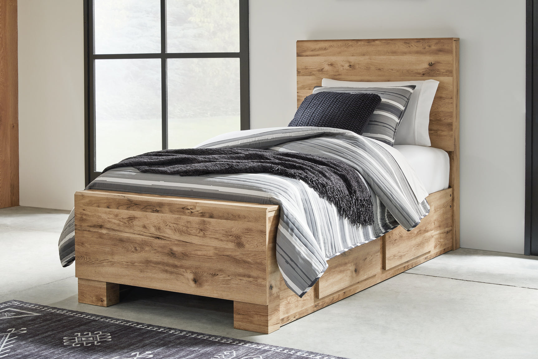 Sam's Furniture - Ashley Furniture - Hyanna Bedroom - Twin Panel Bed with 1 Side Storage / Tan Brown - B1050B24