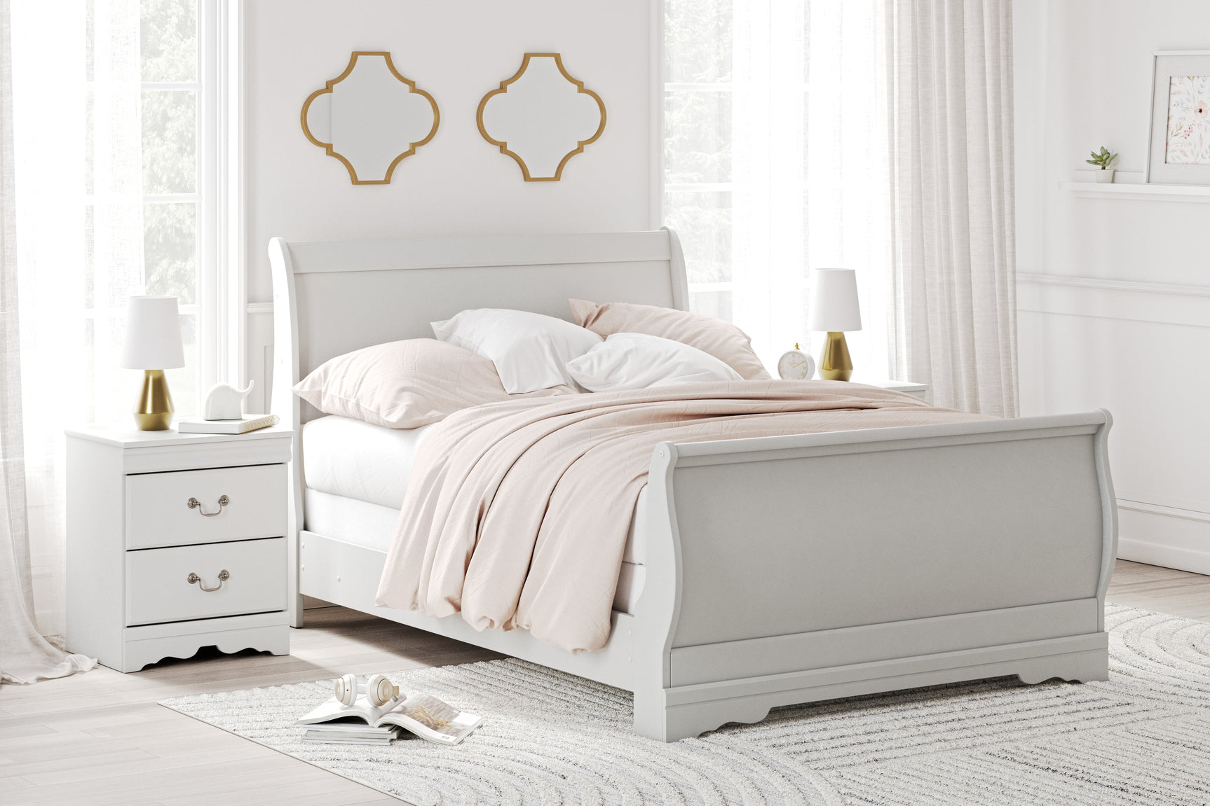 Sam's Furniture - Ashley Furniture - Anarasia Bedroom - Full Sleigh Bed / White - B129B2