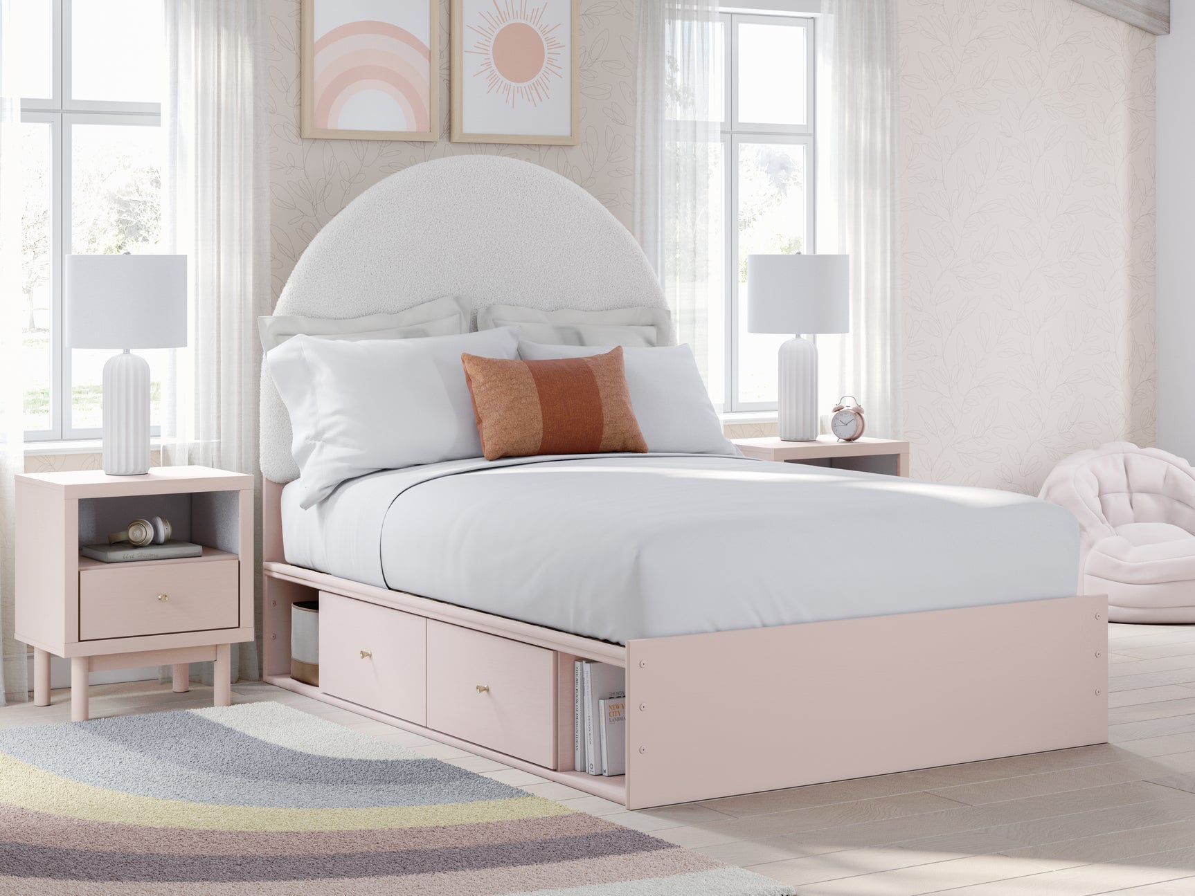 Sam's Furniture - Ashley Furniture - Wistenpine Bedroom - Full Upholstered Panel Bed with Storage / Blush - B1323B13