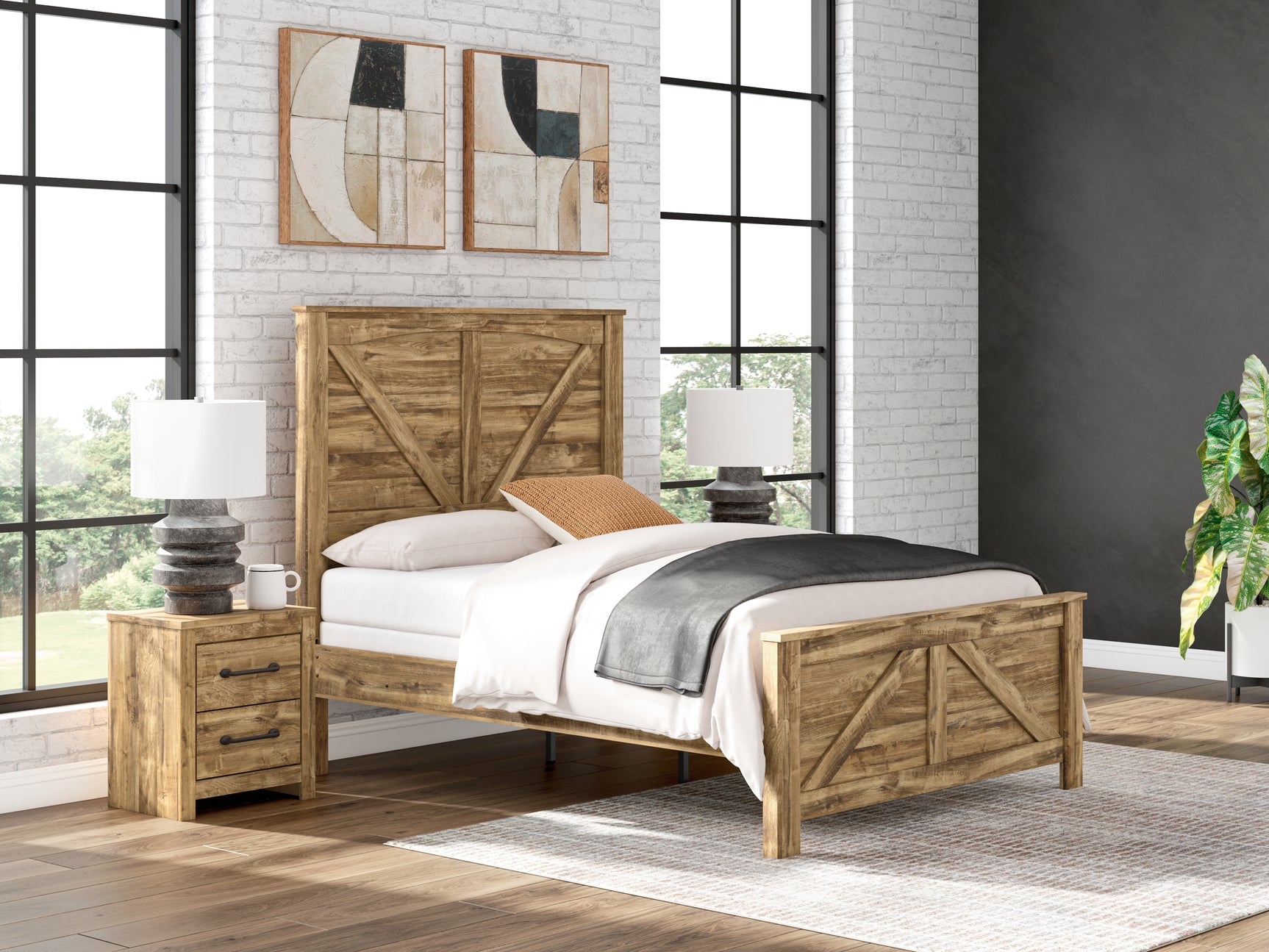 Sam's Furniture - Ashley Furniture - Maystonna Bedroom - Queen Crossbuck Panel Bed / Brown - PCB1580B2