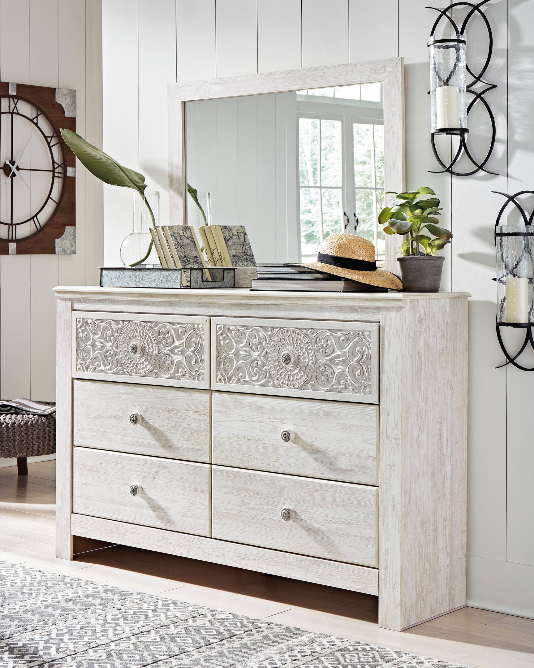 Sam's Furniture - Ashley Furniture - Paxberry Bedroom - Dresser and Mirror / Whitewash - B181B8