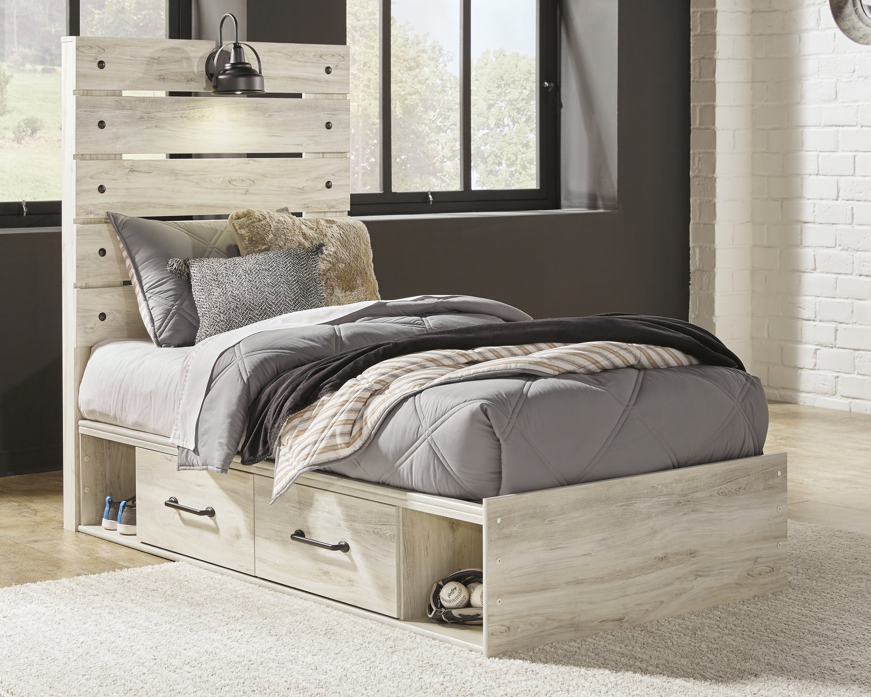 Sam's Furniture - Ashley Furniture - Cambeck Bedroom - Twin Panel Bed with 2 Storage Drawers / Whitewash - B192B13