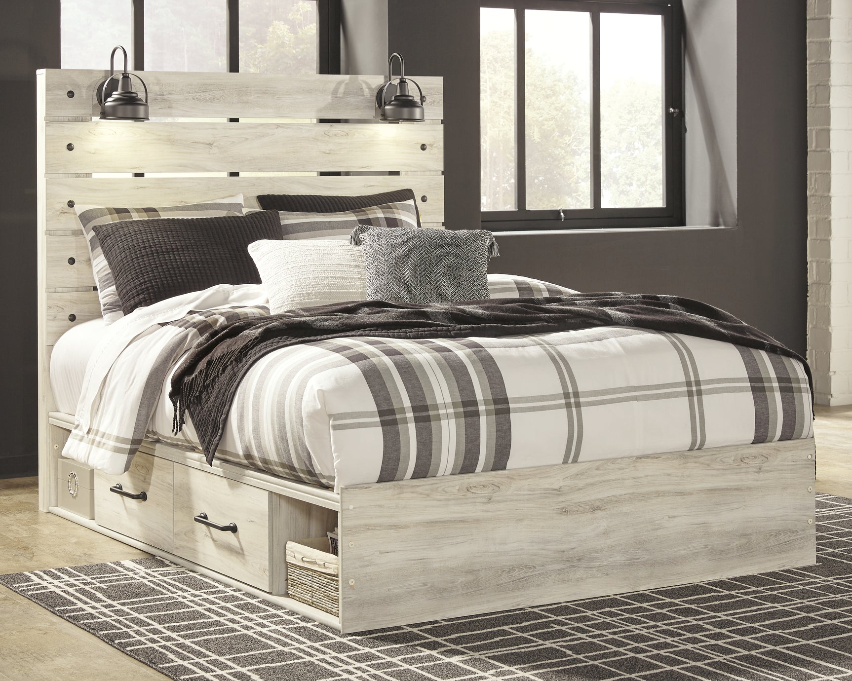 Sam's Furniture - Ashley Furniture - Cambeck Bedroom - Queen Panel Bed with 2 Storage Drawers / Whitewash - B192B17