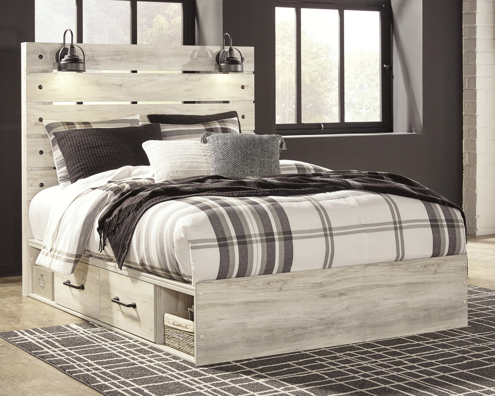 Sam's Furniture - Ashley Furniture - Cambeck Bedroom - Queen Panel Bed with 4 Storage Drawers / Whitewash - B192B24