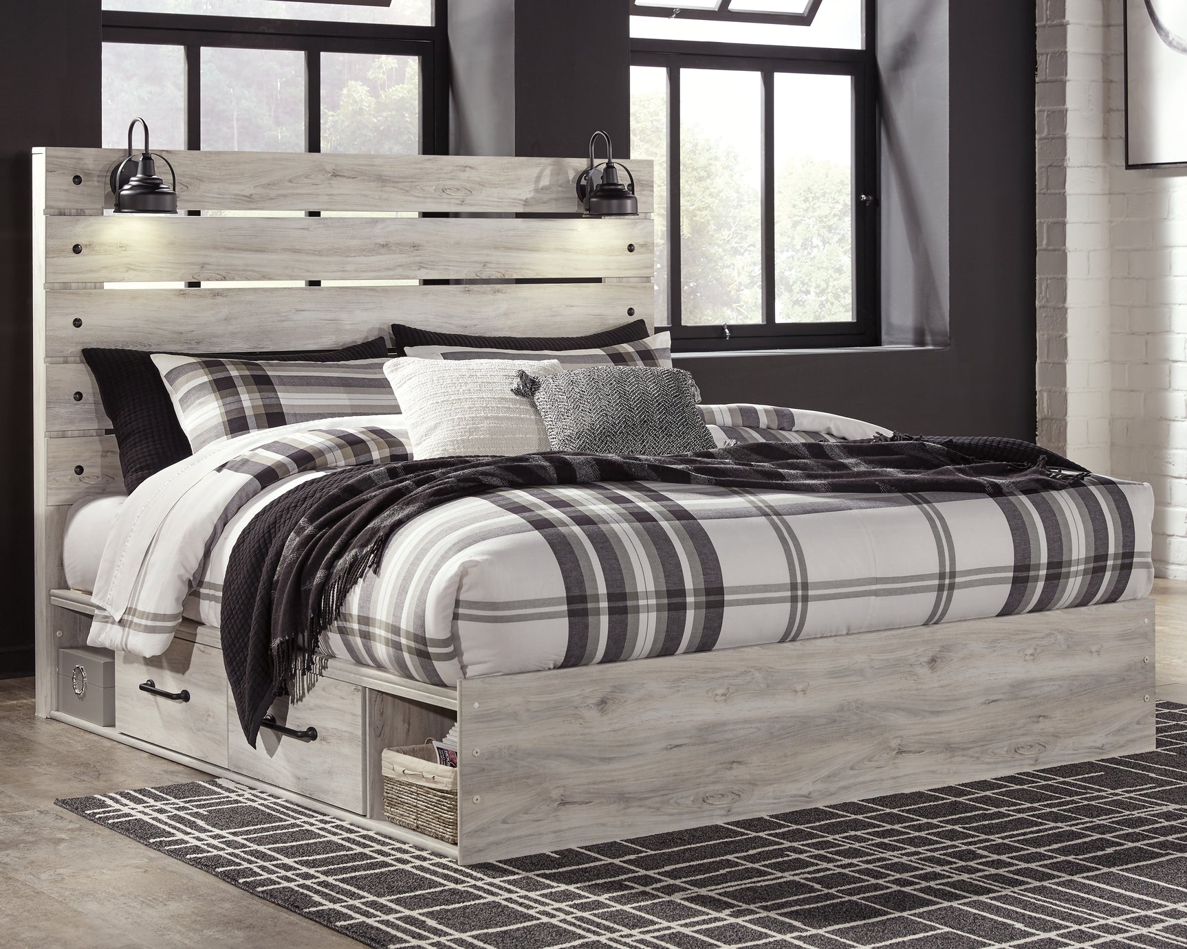 Sam's Furniture - Ashley Furniture - Cambeck Bedroom - King Panel Bed with 4 Storage Drawers / Whitewash - B192B27