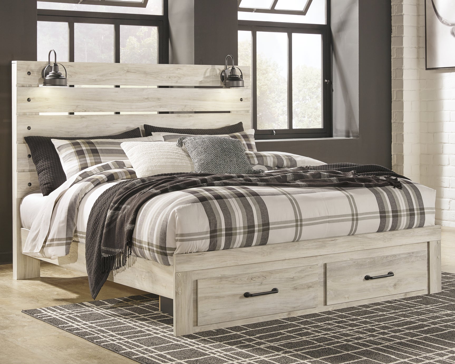Sam's Furniture - Ashley Furniture - Cambeck Bedroom - King Panel Bed with 2 Storage Drawers / Whitewash - B192B31