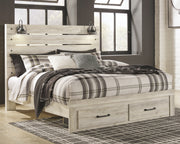 Sam's Furniture - Ashley Furniture - Cambeck Bedroom - King Panel Bed with 2 Storage Drawers / Whitewash - B192B31