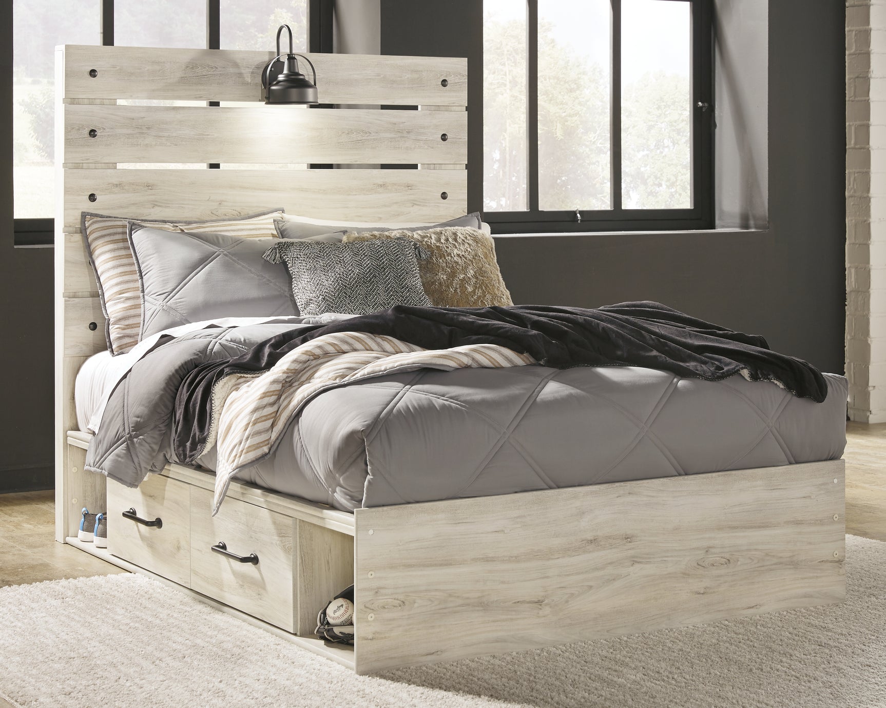 Sam's Furniture - Ashley Furniture - Cambeck Bedroom - Full Panel Bed with 4 Storage Drawers / Whitewash - B192B34