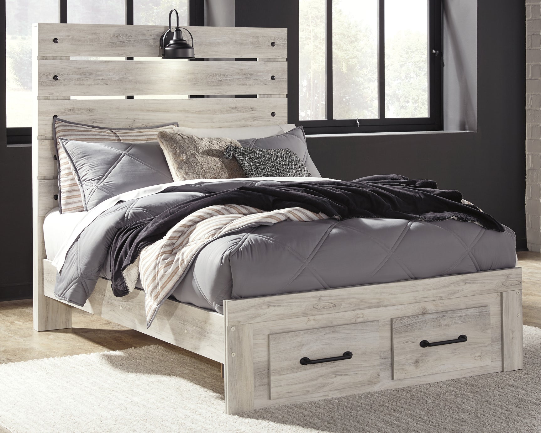 Sam's Furniture - Ashley Furniture - Cambeck Bedroom - Full Panel Bed with 2 Storage Drawers / Whitewash - B192B33