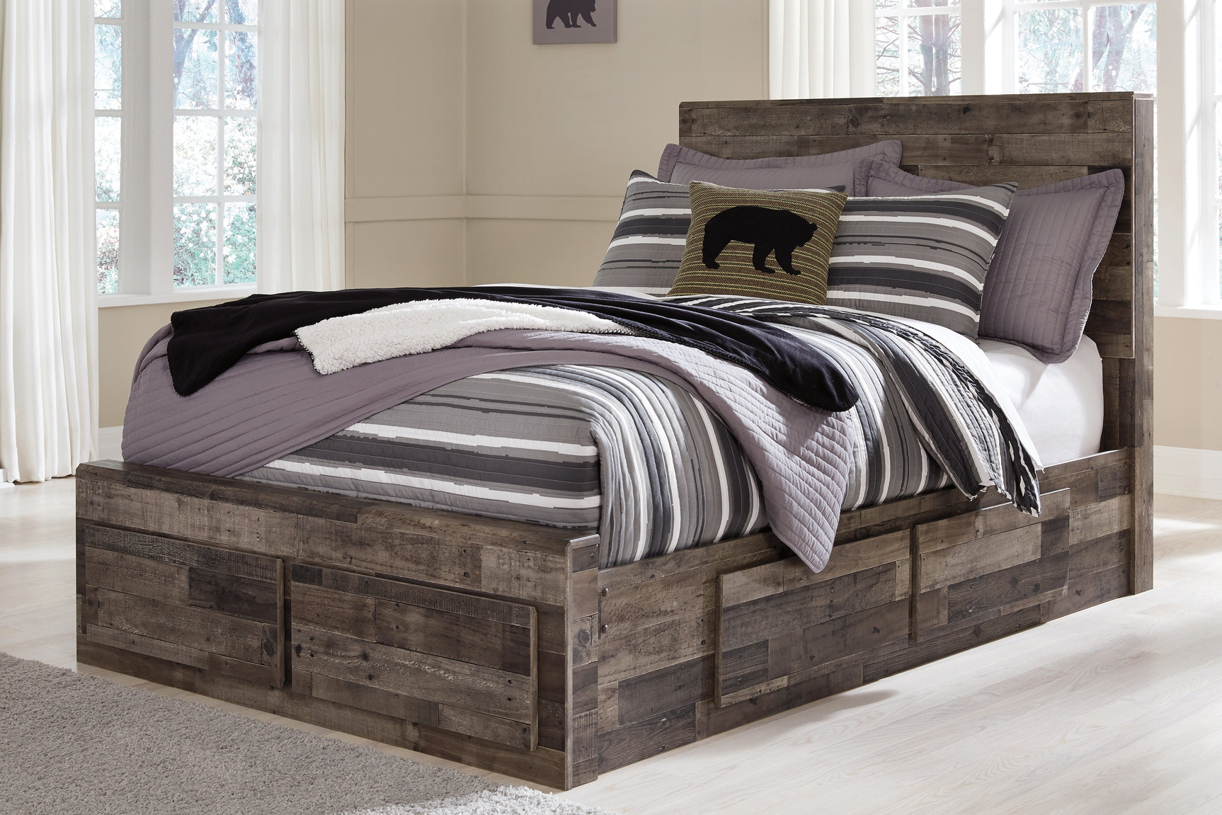 Sam's Furniture - Ashley Furniture - Derekson Bedroom - Full Panel Bed with 6 Storage Drawers / Multi Gray - B200B10