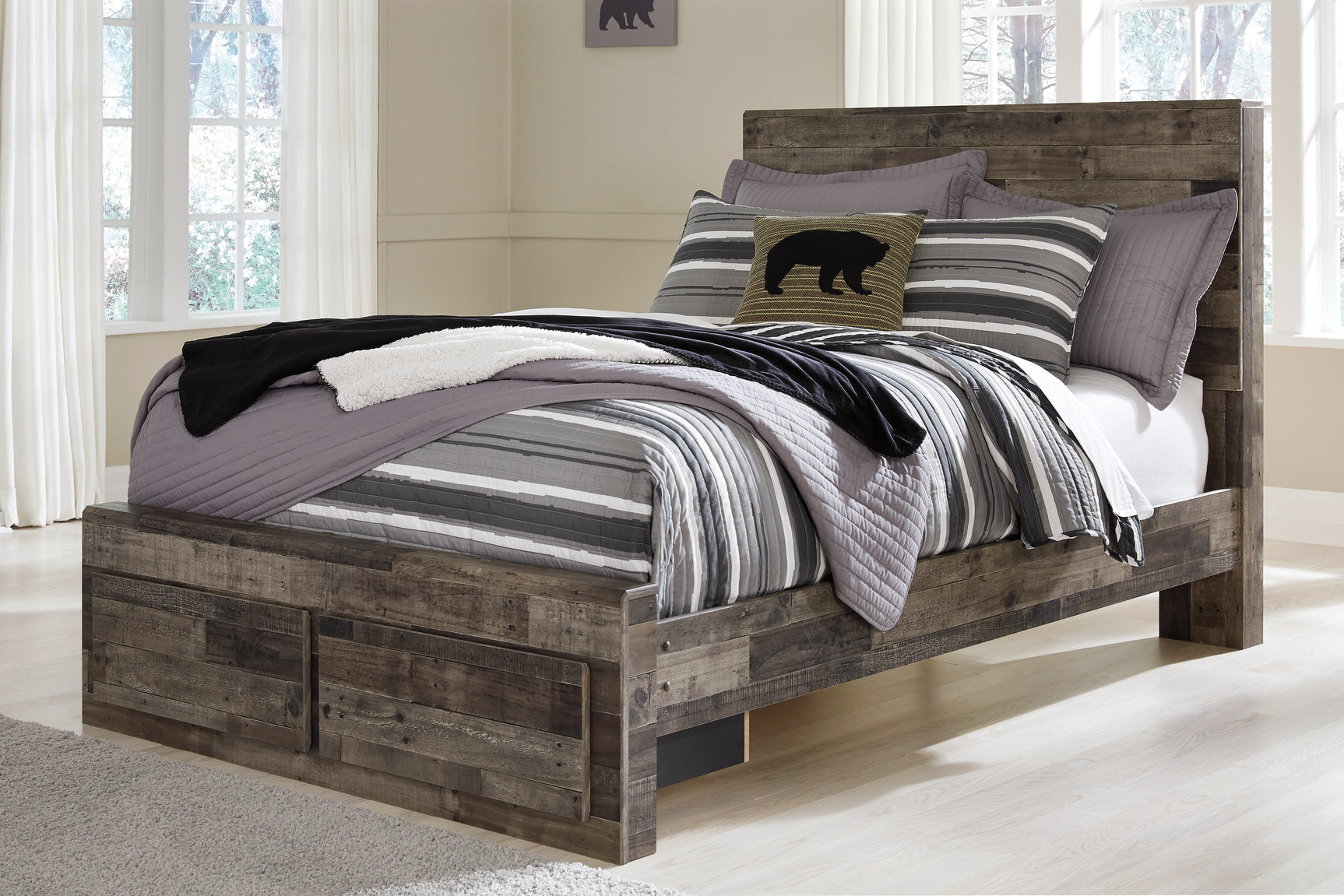 Sam's Furniture - Ashley Furniture - Derekson Bedroom - Full Panel Bed with 2 Storage Drawers / Multi Gray - B200B16
