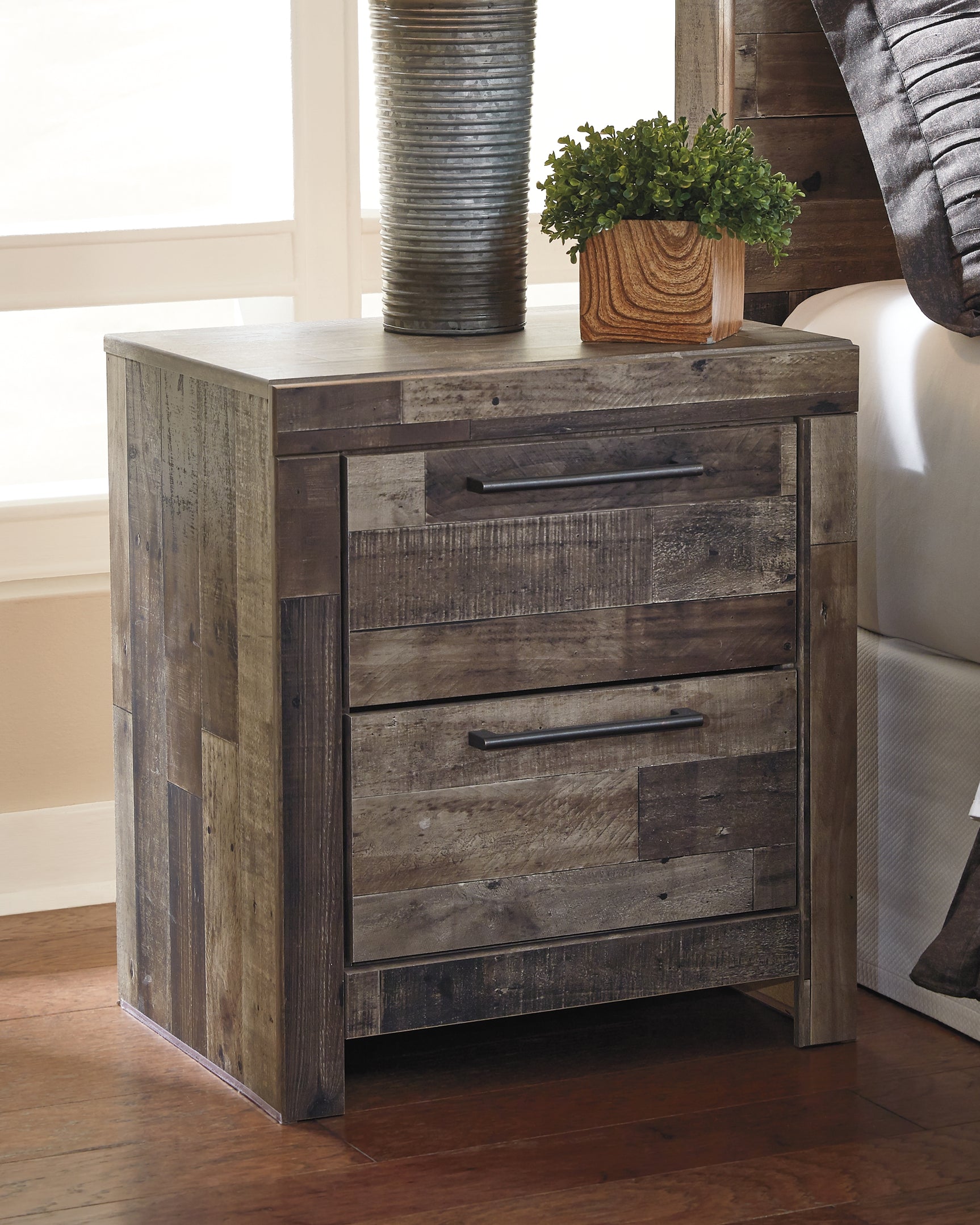 Sam's Furniture - Ashley Furniture - Derekson Bedroom - Two Drawer Night Stand / Multi Gray - B200-92