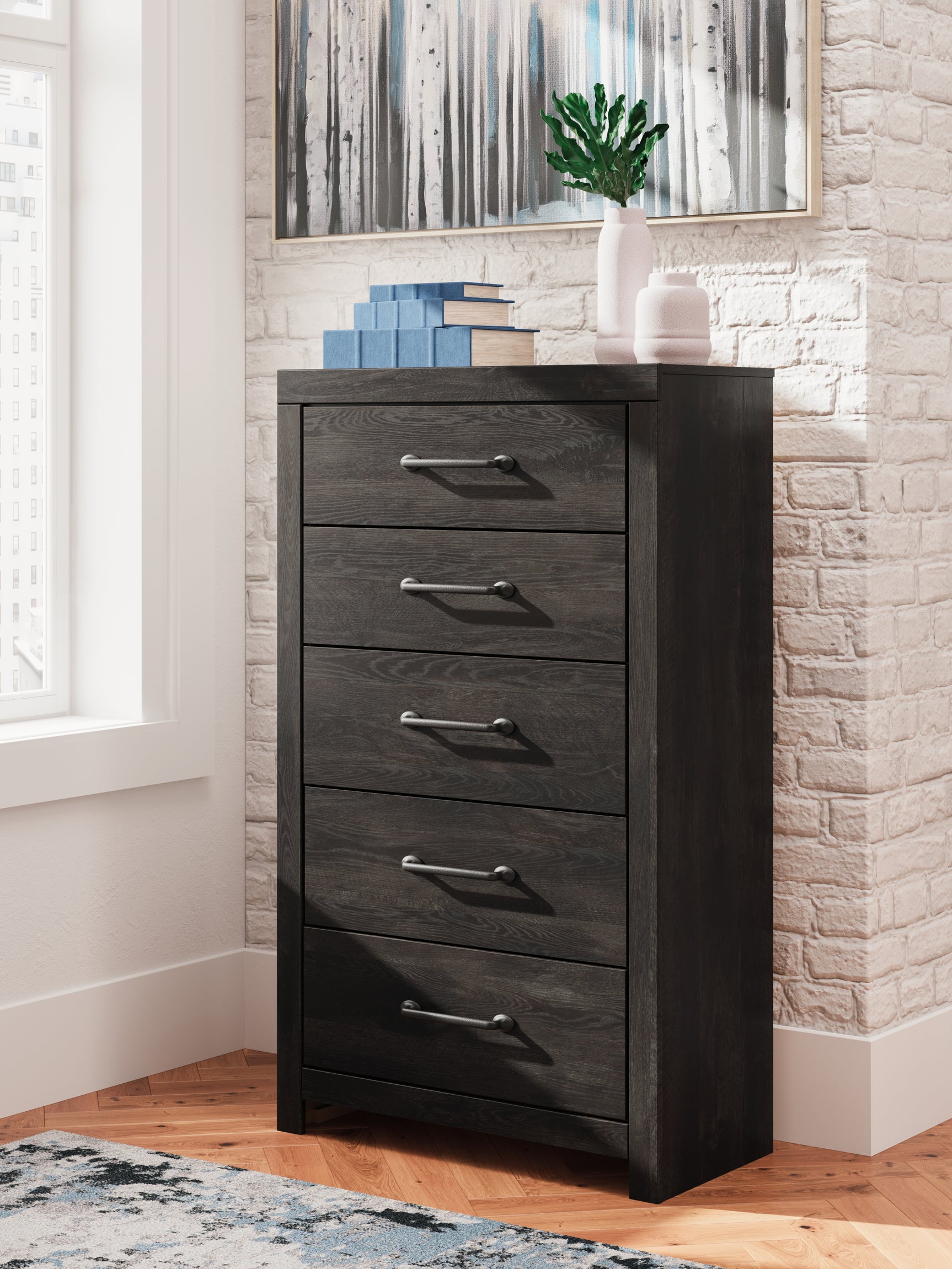 Sam's Furniture - Ashley Furniture - Hollivern Bedroom - Five Drawer Chest / Dark Gray - PCB2108-46