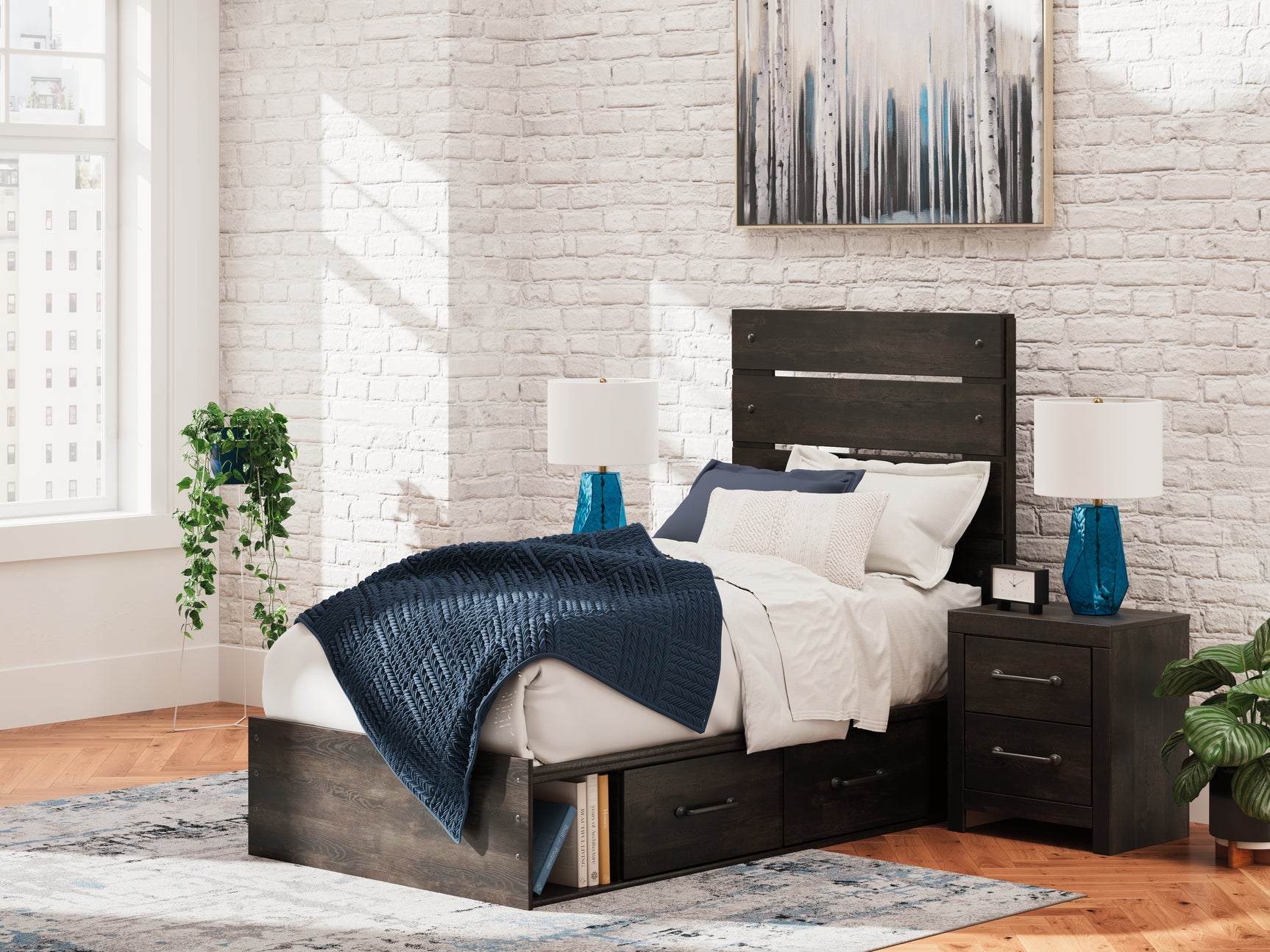 Sam's Furniture - Ashley Furniture - Hollivern Bedroom - Twin Panel Storage Bed / Dark Gray - PCB2108B17