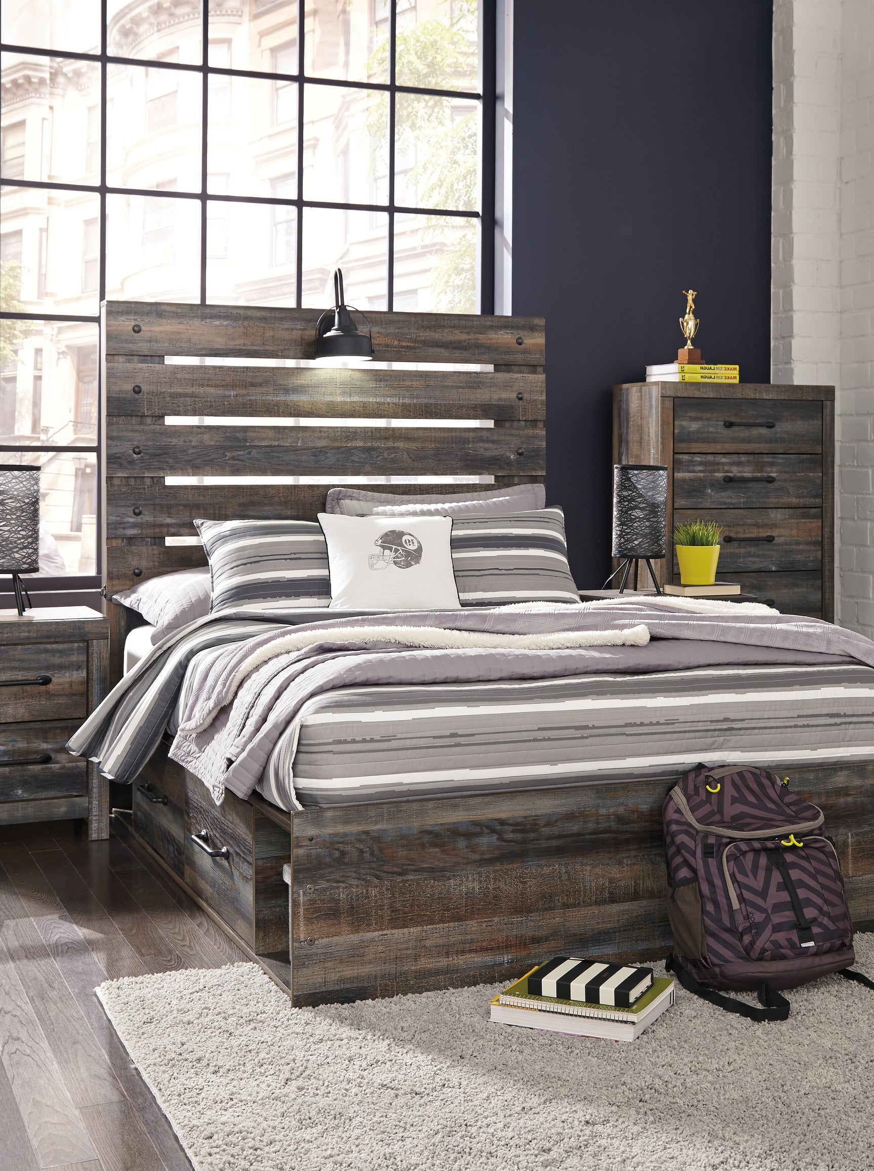 Sam's Furniture - Ashley Furniture - Drystan Bedroom - Full Panel Bed with 4 Storage Drawers / Multi - B211B12