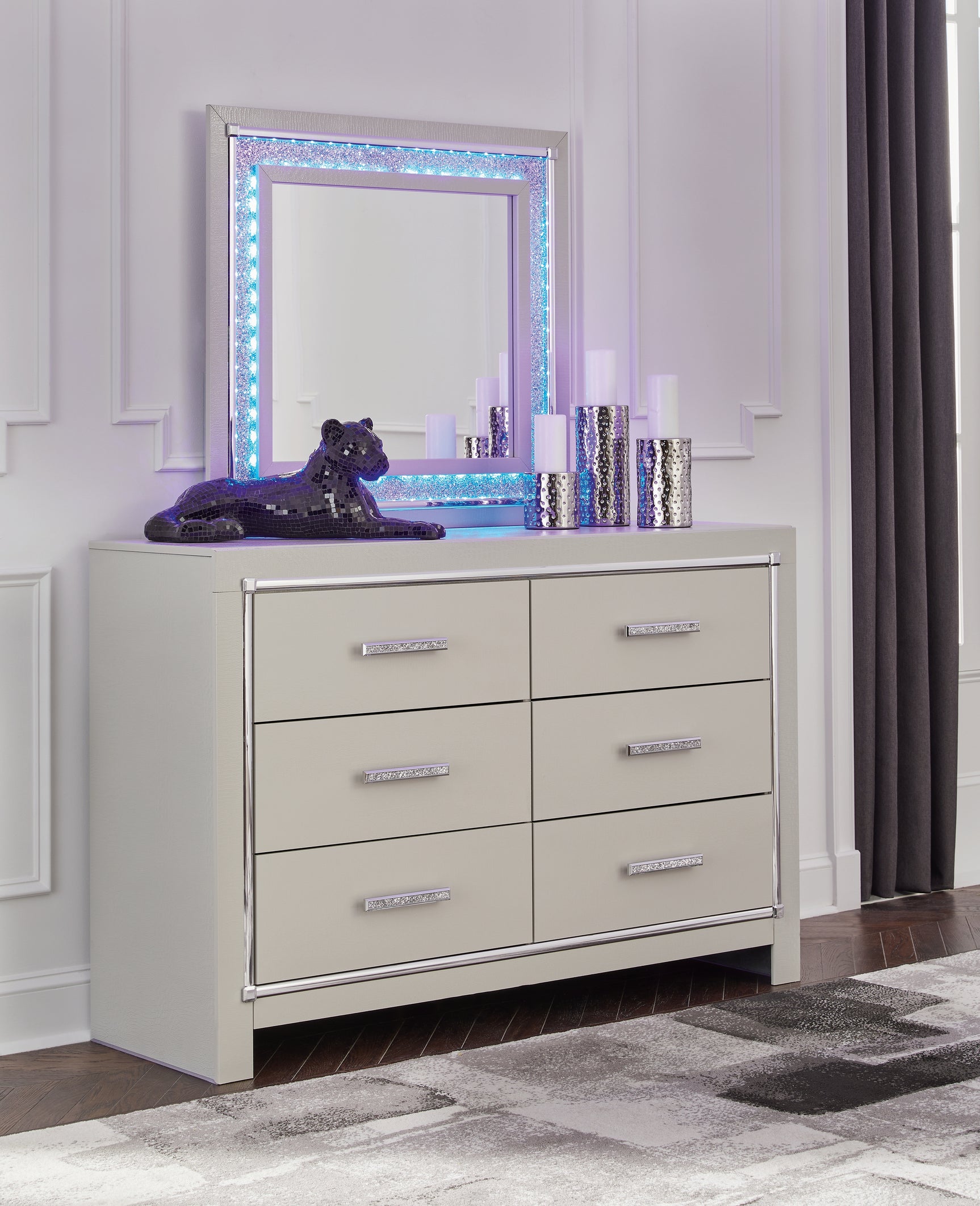 Sam's Furniture - Ashley Furniture - Zyniden Bedroom - Dresser and Mirror / Silver - B2114B1