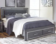 Sam's Furniture - Ashley Furniture - Lodanna Bedroom - King Panel Bed with 2 Storage Drawers / Gray - B214B11