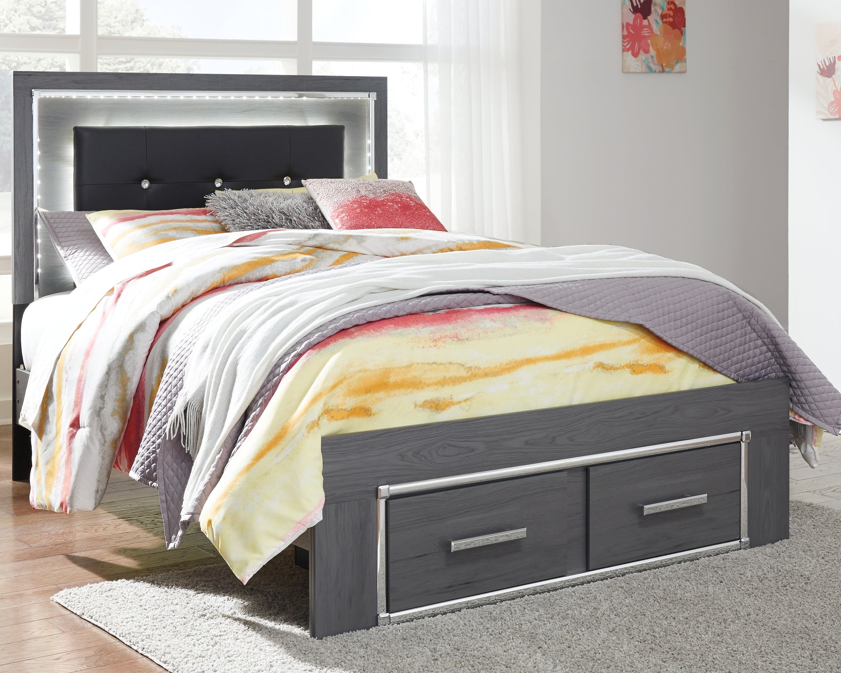 Sam's Furniture - Ashley Furniture - Lodanna Bedroom - Full Panel Bed with 2 Storage Drawers / Gray - B214B5