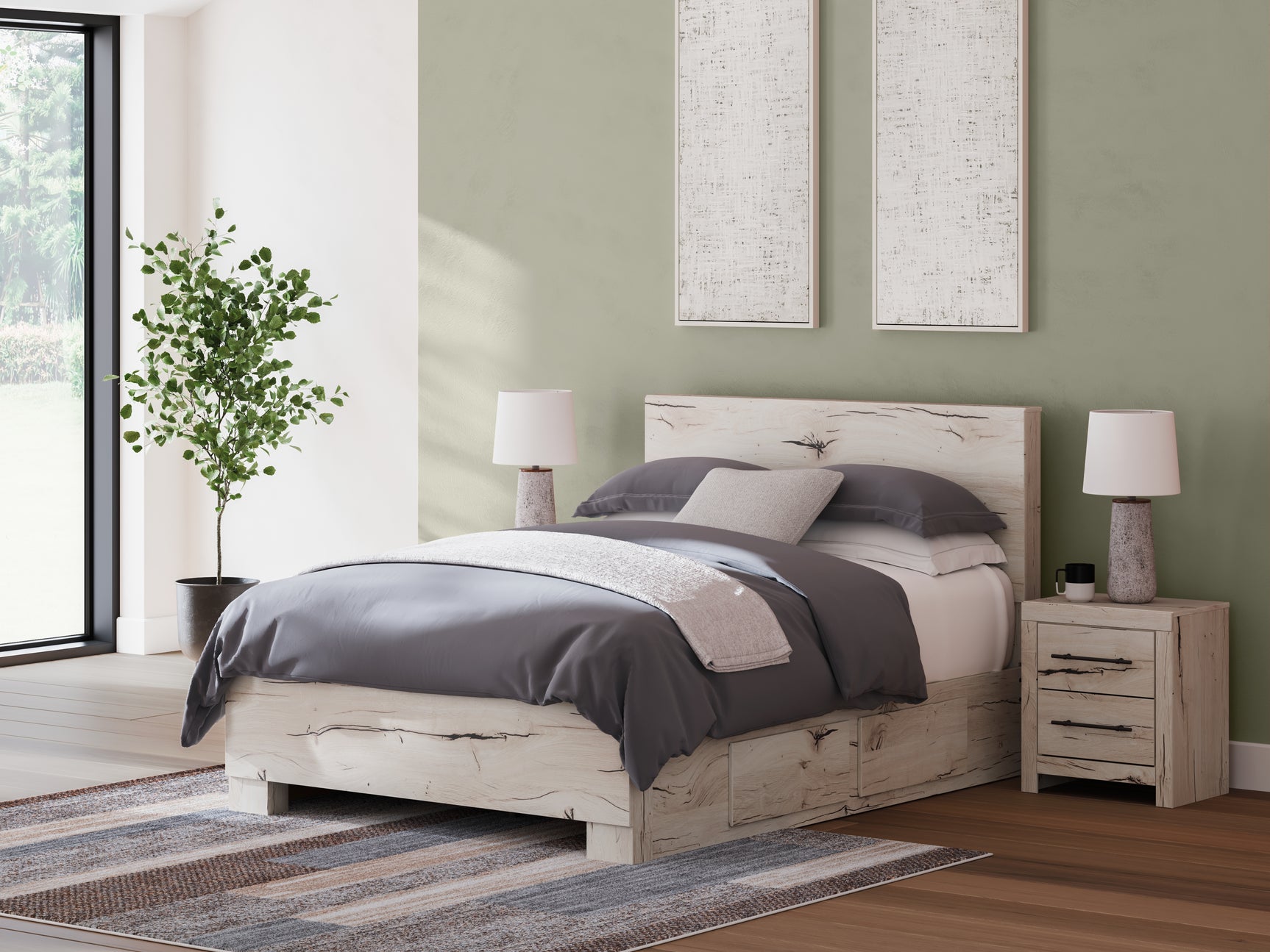 Sam's Furniture - Ashley Furniture - Lawroy Bedroom - Full Panel Bed with Storage / Light Natural - B2310B42