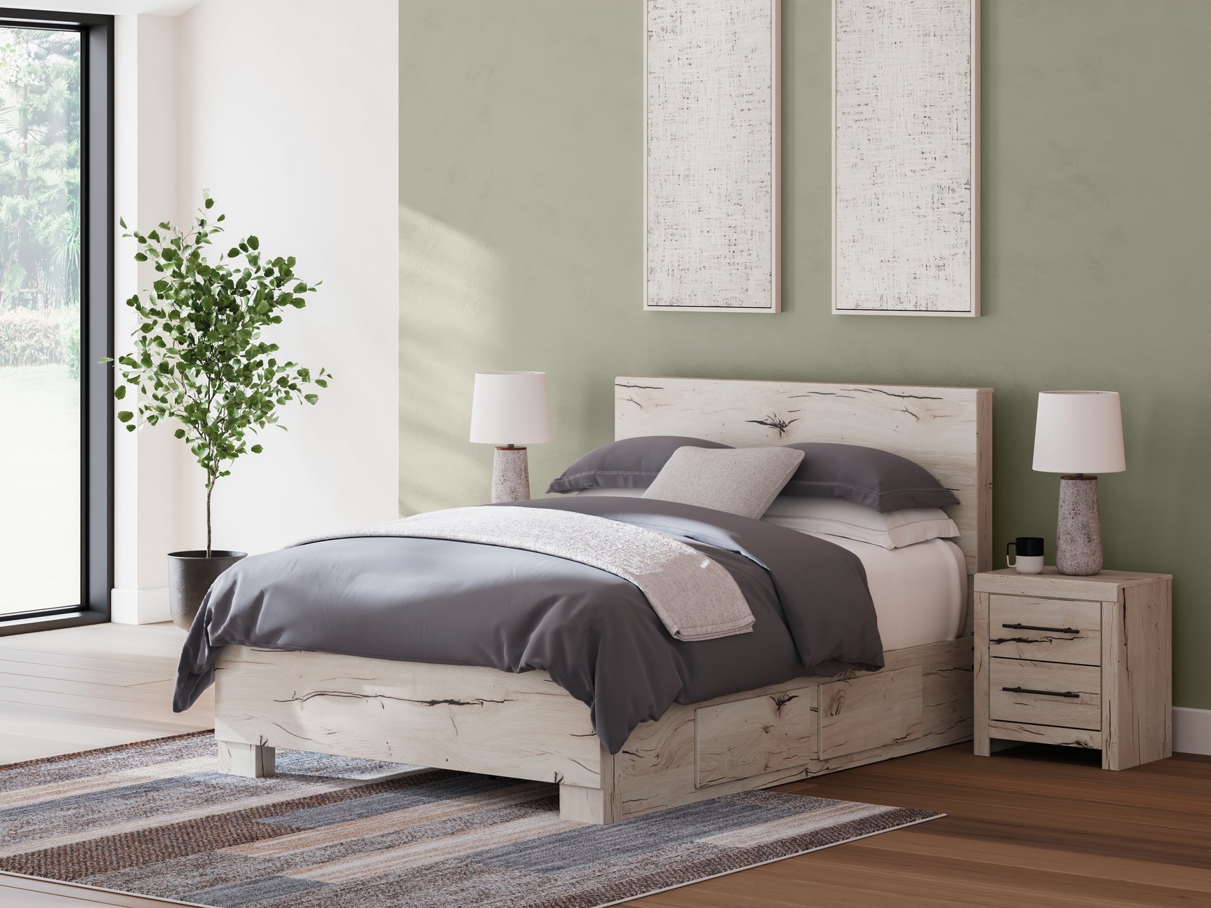 Sam's Furniture - Ashley Furniture - Lawroy Bedroom - Queen Panel Bed with Storage / Light Natural - B2310B6