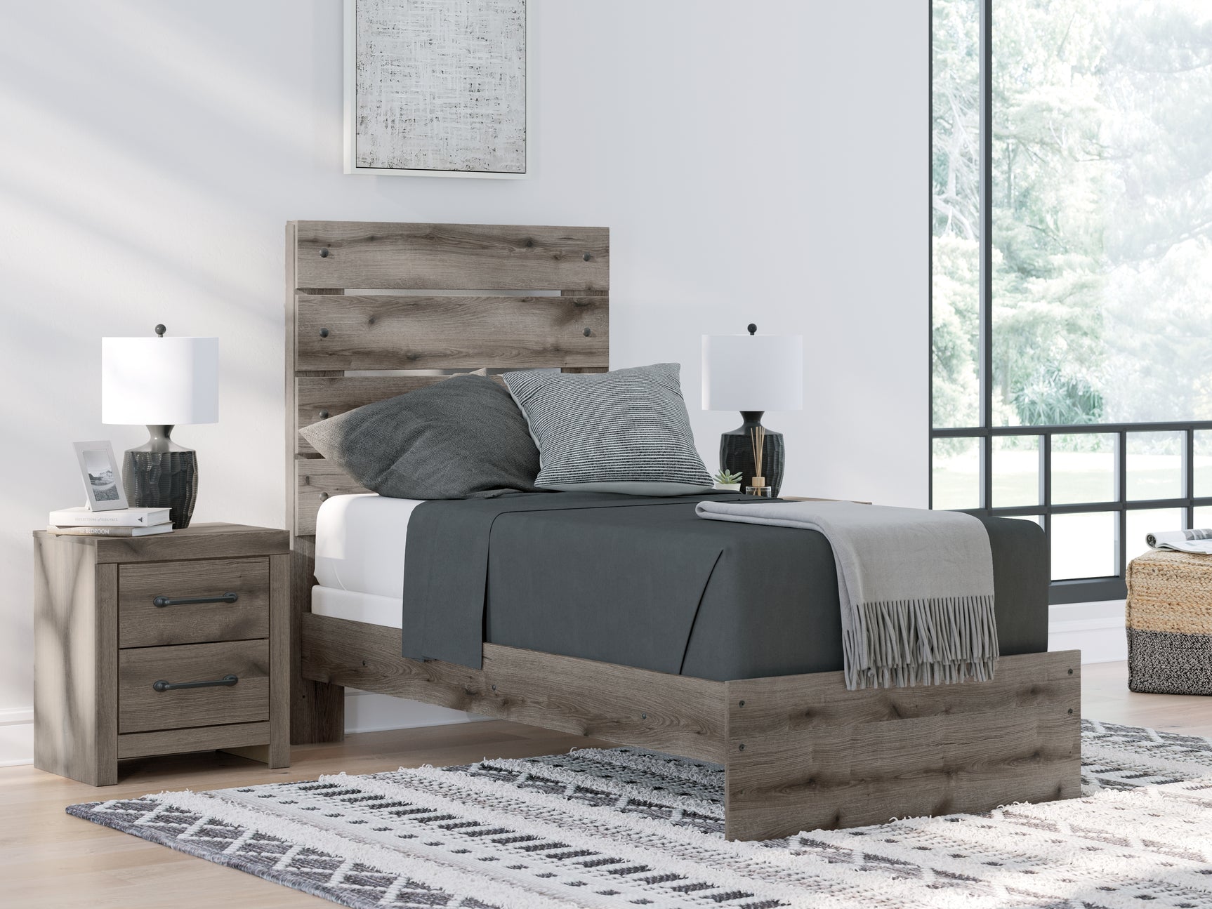 Sam's Furniture - Ashley Furniture - Graystorm Bedroom - Twin Panel Bed / Brown Gray - PCB2405B12