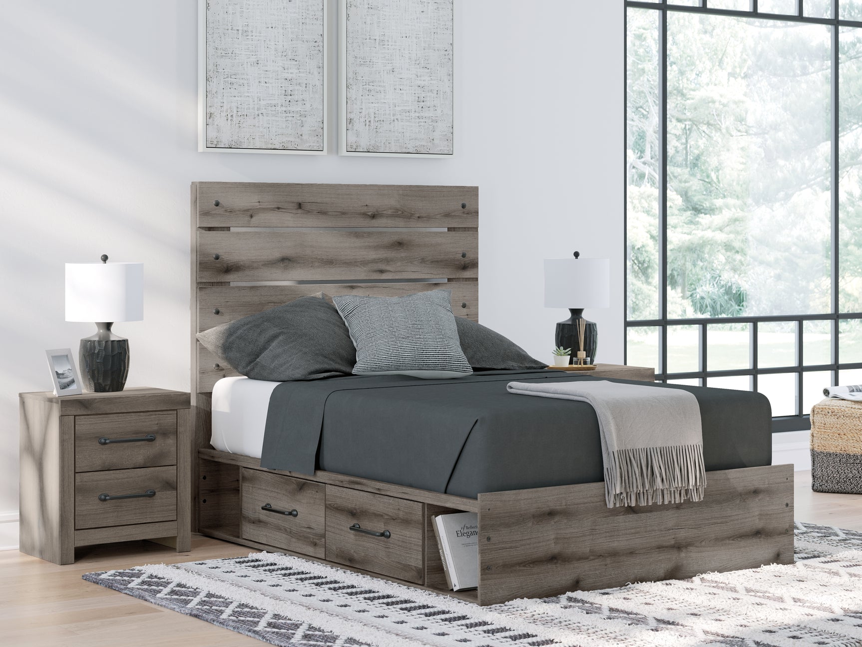 Sam's Furniture - Ashley Furniture - Graystorm Bedroom - Full Panel Bed with Storage / Brown Gray - PCB2405B17