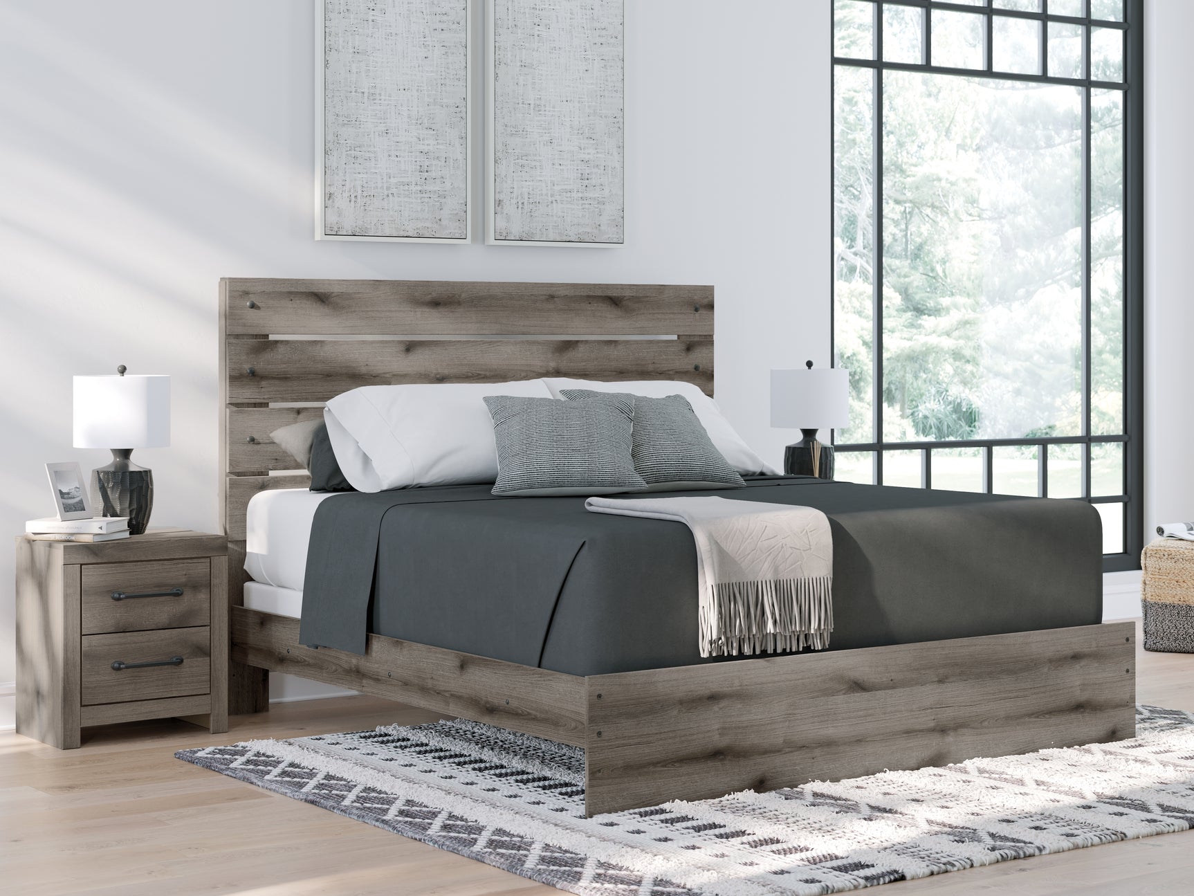 Sam's Furniture - Ashley Furniture - Graystorm Bedroom - King Panel Bed / Brown Gray - PCB2405B8