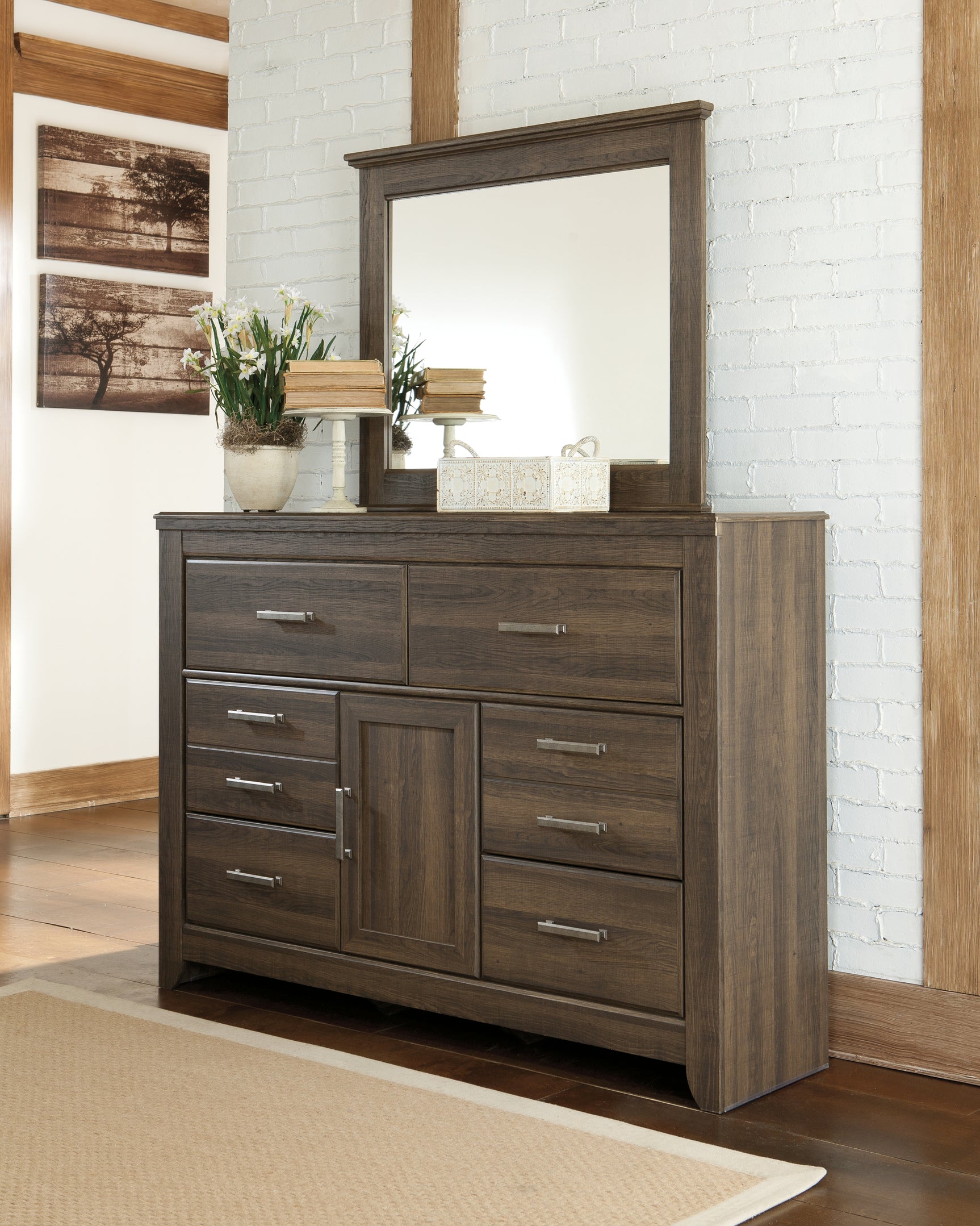 Sam's Furniture - Ashley Furniture - Juararo Bedroom - Dresser and Mirror / Dark Brown - B251B1
