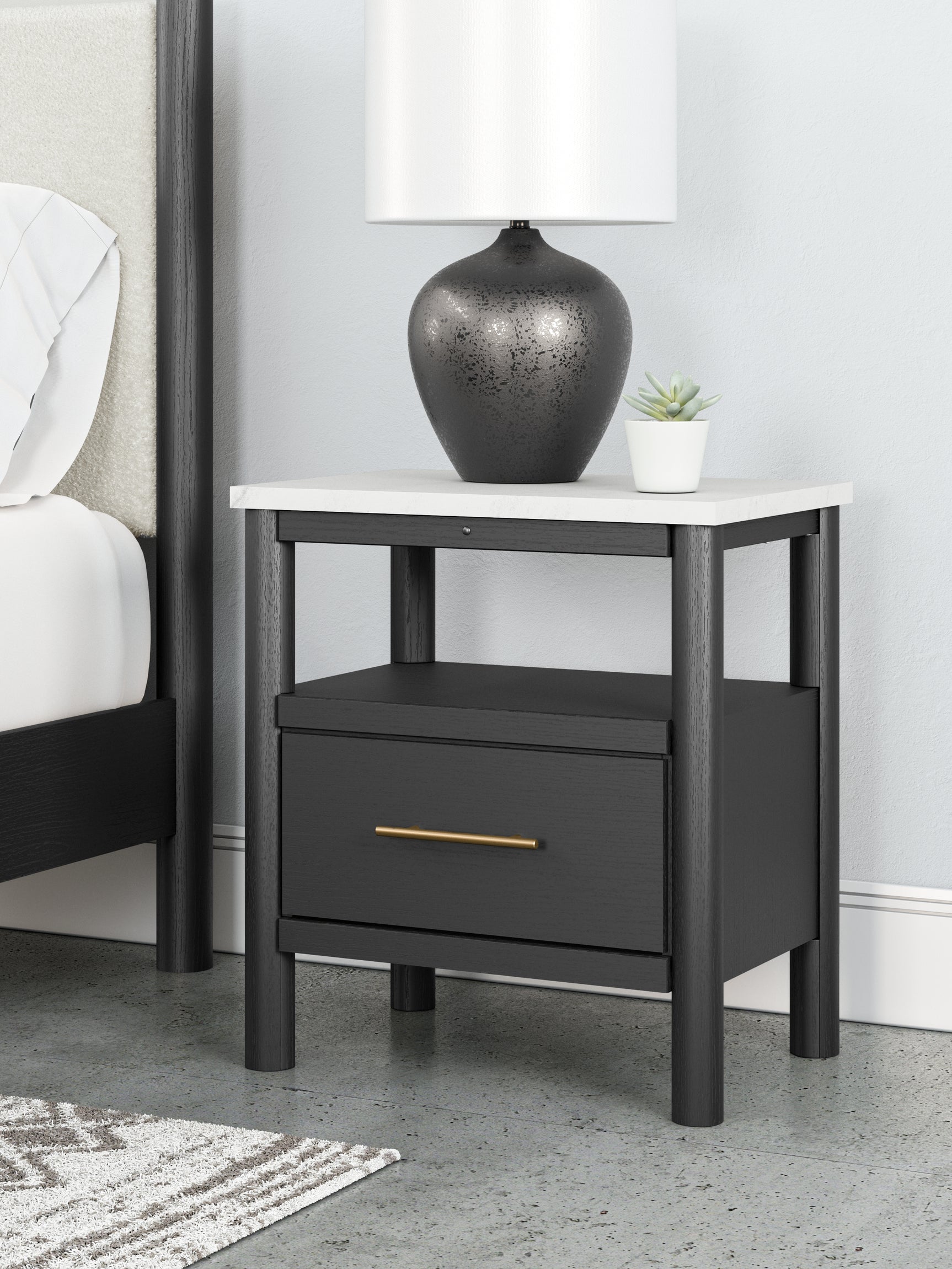 Sam's Furniture - Ashley Furniture - Cadmori Bedroom - One Drawer Night Stand / Black/White - B2616-91