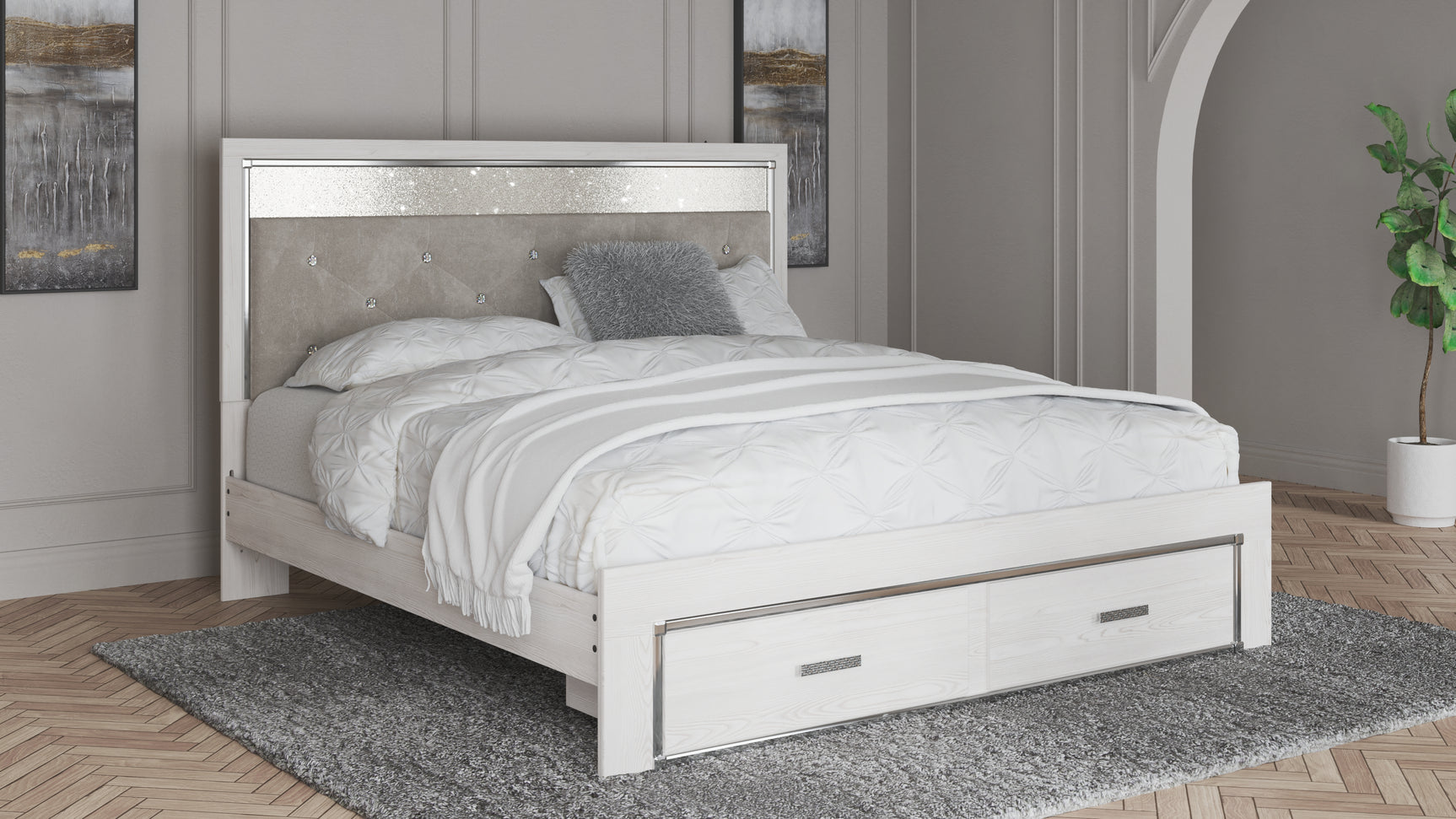 Sam's Furniture - Ashley Furniture - Altyra Bedroom - King Upholstered Storage Bed / White - B2640B29