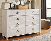 Sam's Furniture - Ashley Furniture - Willowton Bedroom - Six Drawer Dresser / Whitewash - B267-31