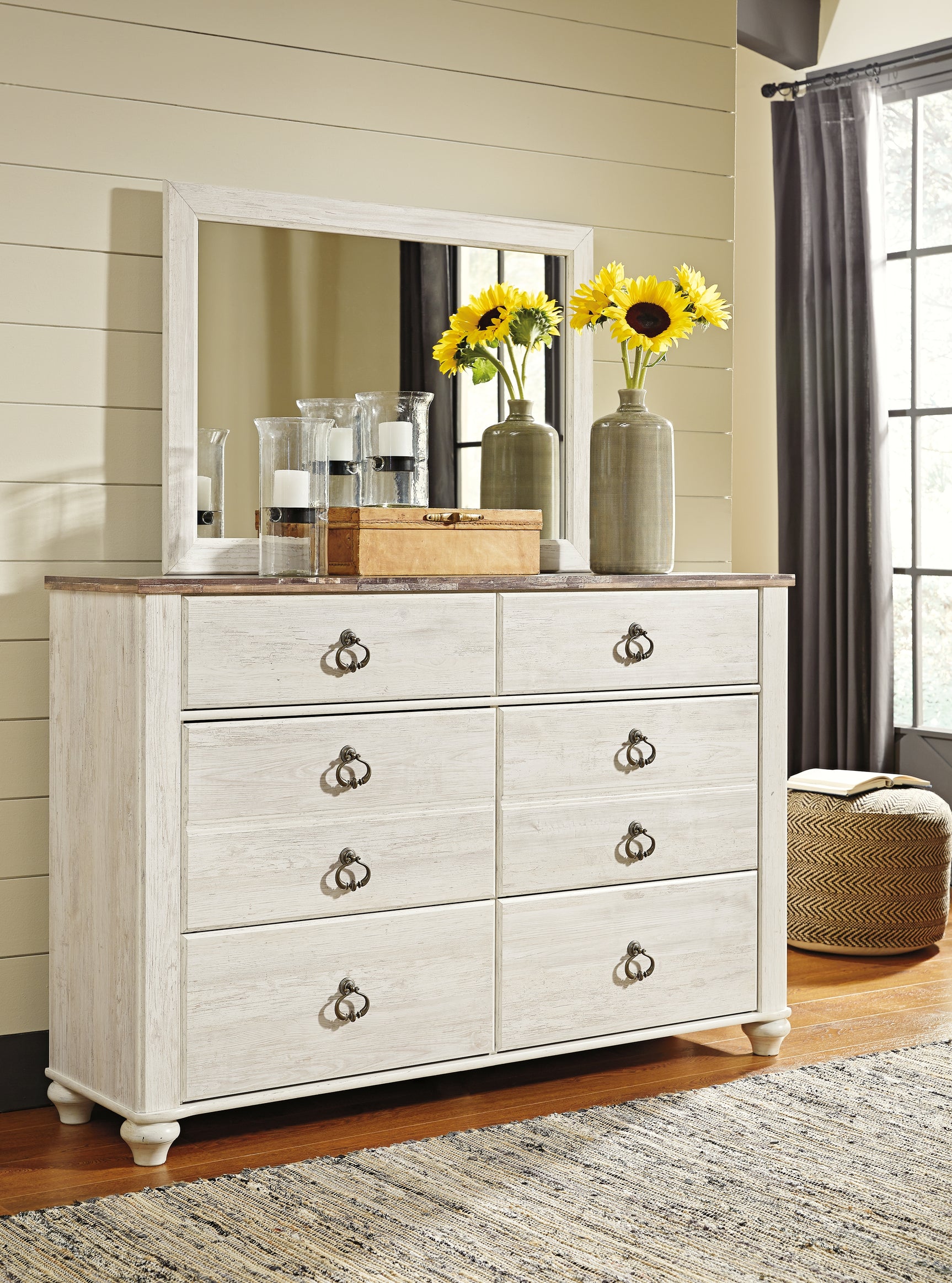 Sam's Furniture - Ashley Furniture - Willowton Bedroom - Dresser and Mirror / Whitewash - B267B1