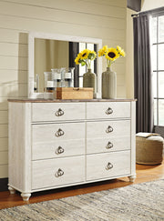 Sam's Furniture - Ashley Furniture - Willowton Bedroom - Dresser and Mirror / Whitewash - B267B1