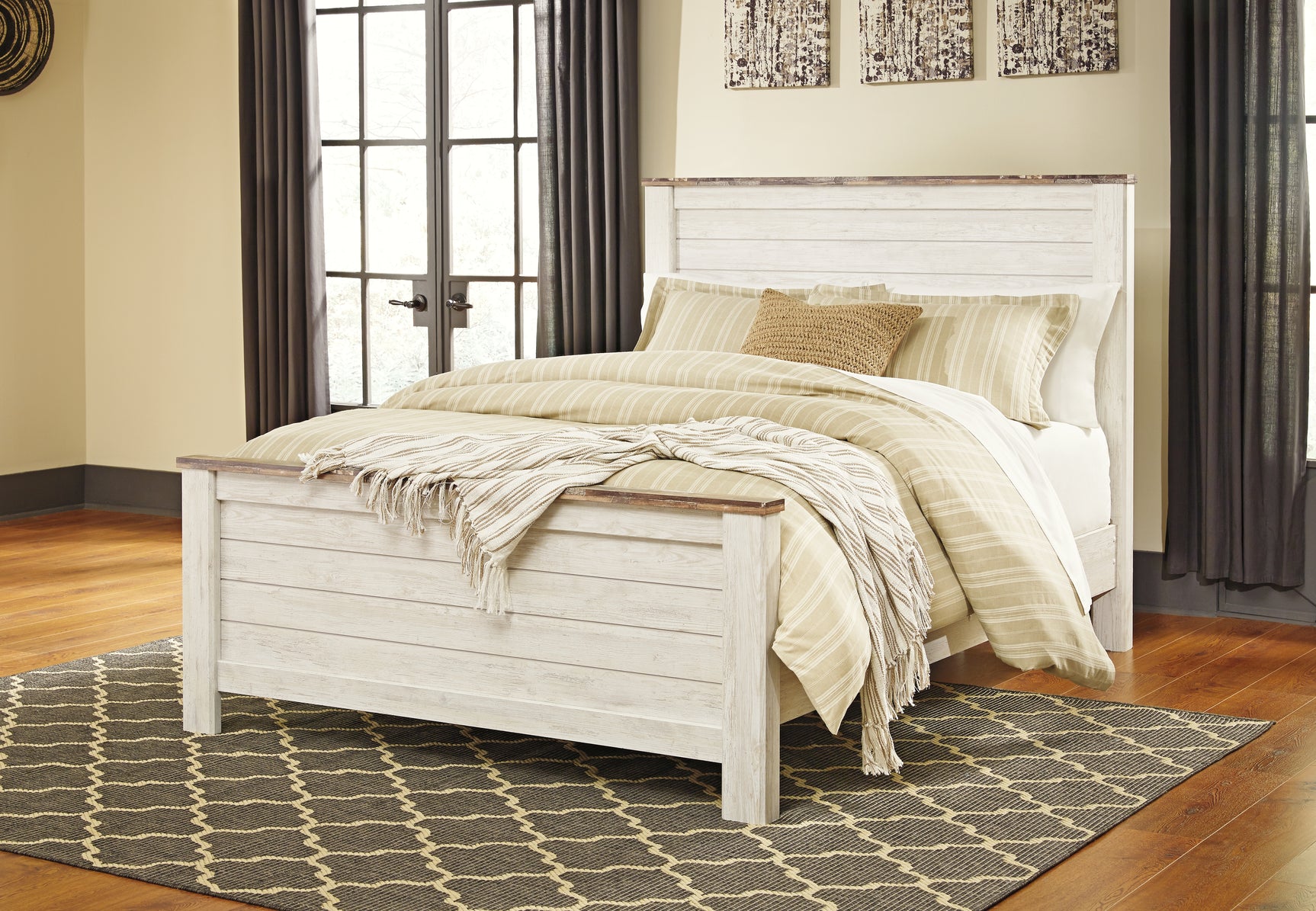 Sam's Furniture - Ashley Furniture - Willowton Bedroom - Queen Panel Bed / Whitewash - B267B8