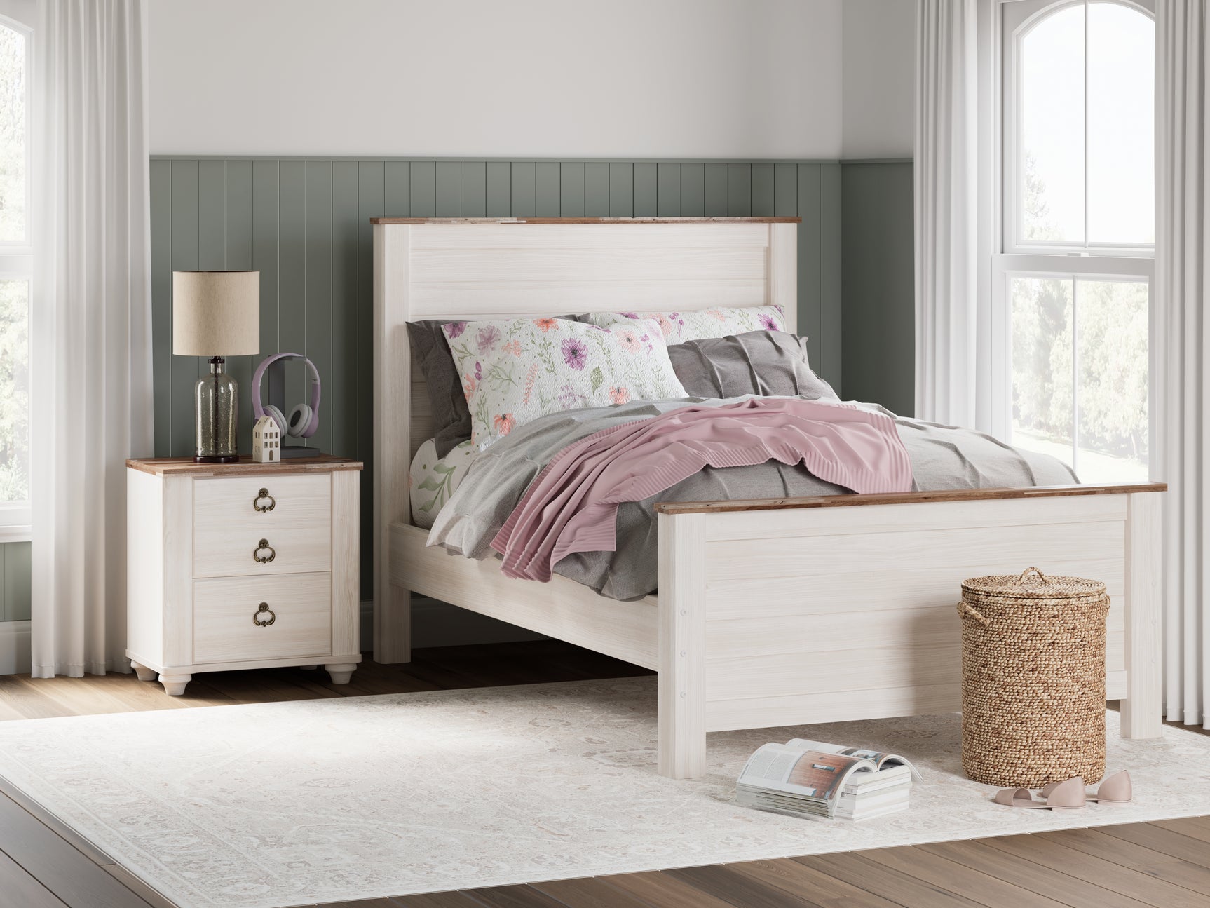 Sam's Furniture - Ashley Furniture - Willowton Bedroom - Full Panel Bed / Whitewash - B267B17