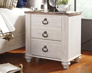 Sam's Furniture - Ashley Furniture - Willowton Bedroom - Two Drawer Night Stand / Whitewash - B267-92