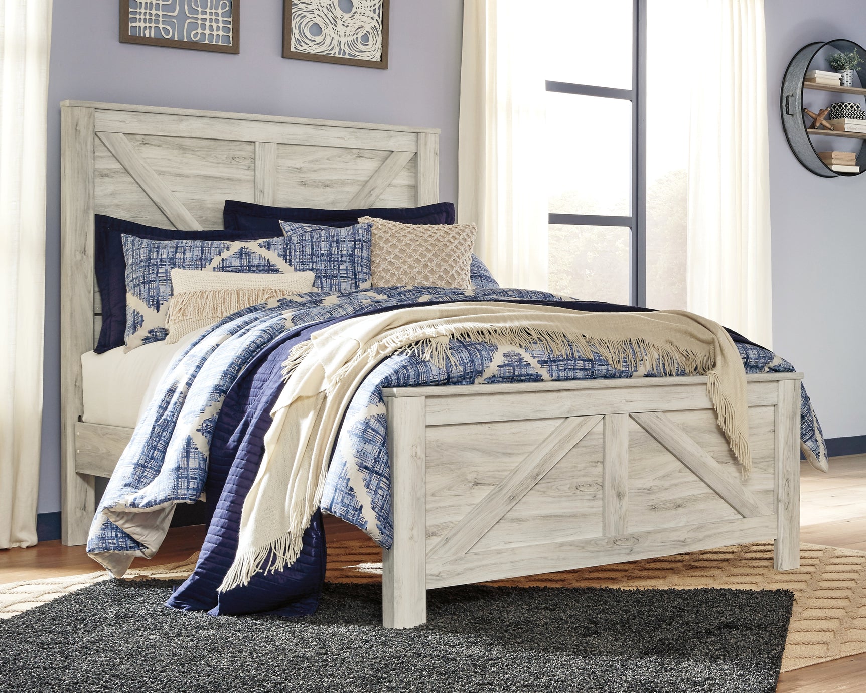 Sam's Furniture - Ashley Furniture - Bellaby Bedroom - Queen Crossbuck Panel Bed / Whitewash - B331B6