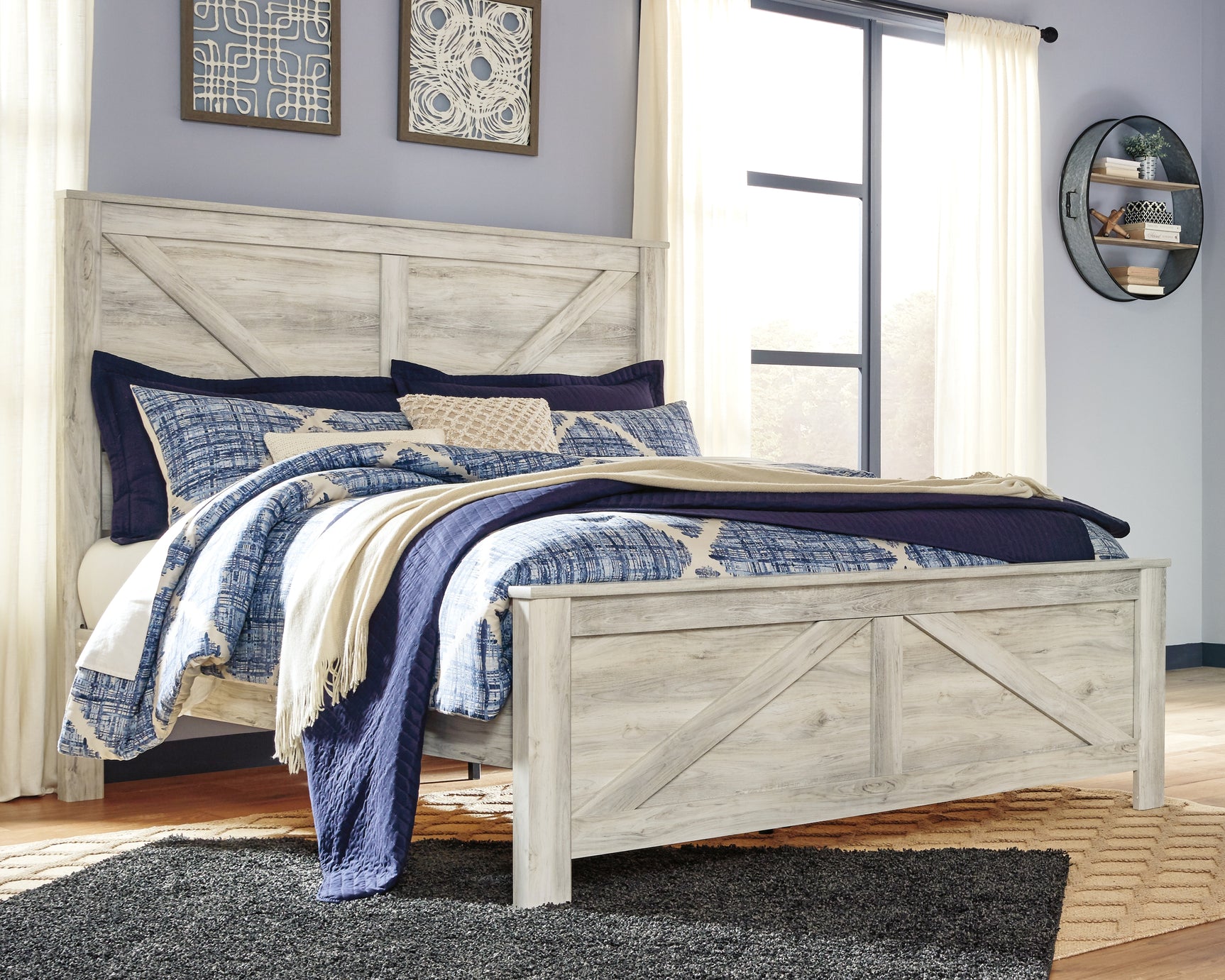 Sam's Furniture - Ashley Furniture - Bellaby Bedroom - King Crossbuck Panel Bed / Whitewash - B331B10