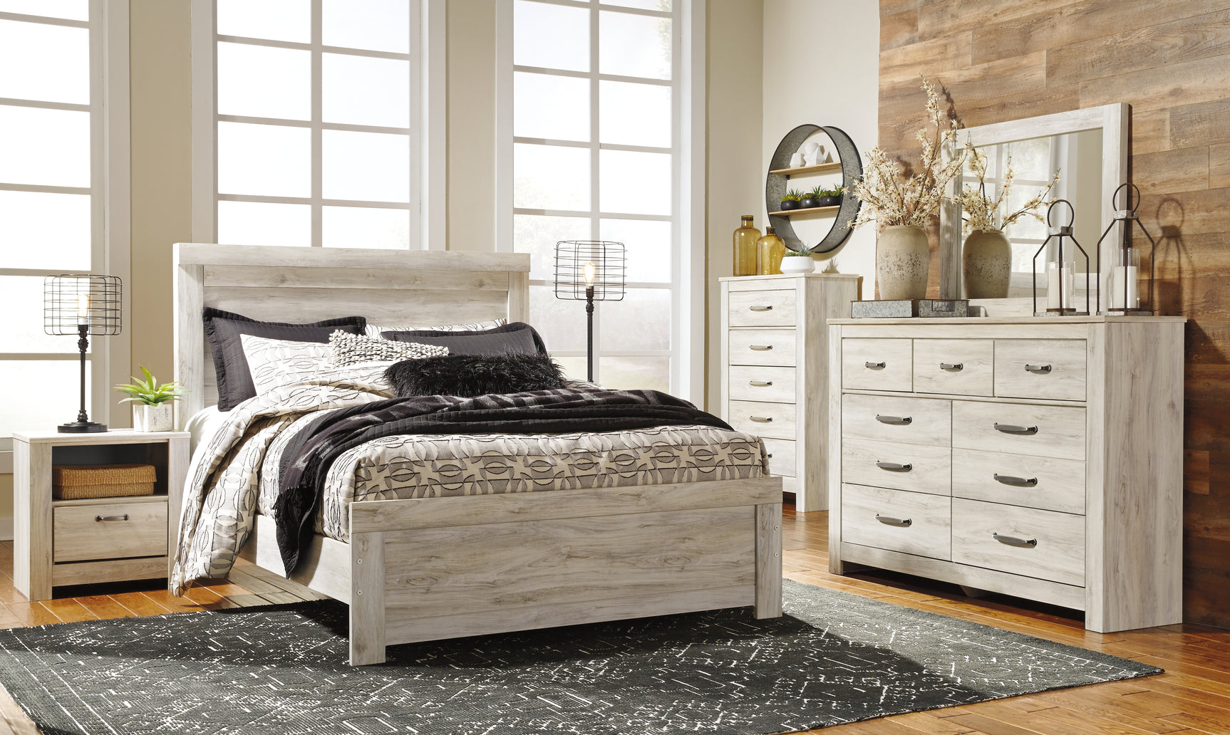 Sam's Furniture - Ashley Furniture - Bellaby Bedroom - Queen Crossbuck Panel Bed / Whitewash - B331B6