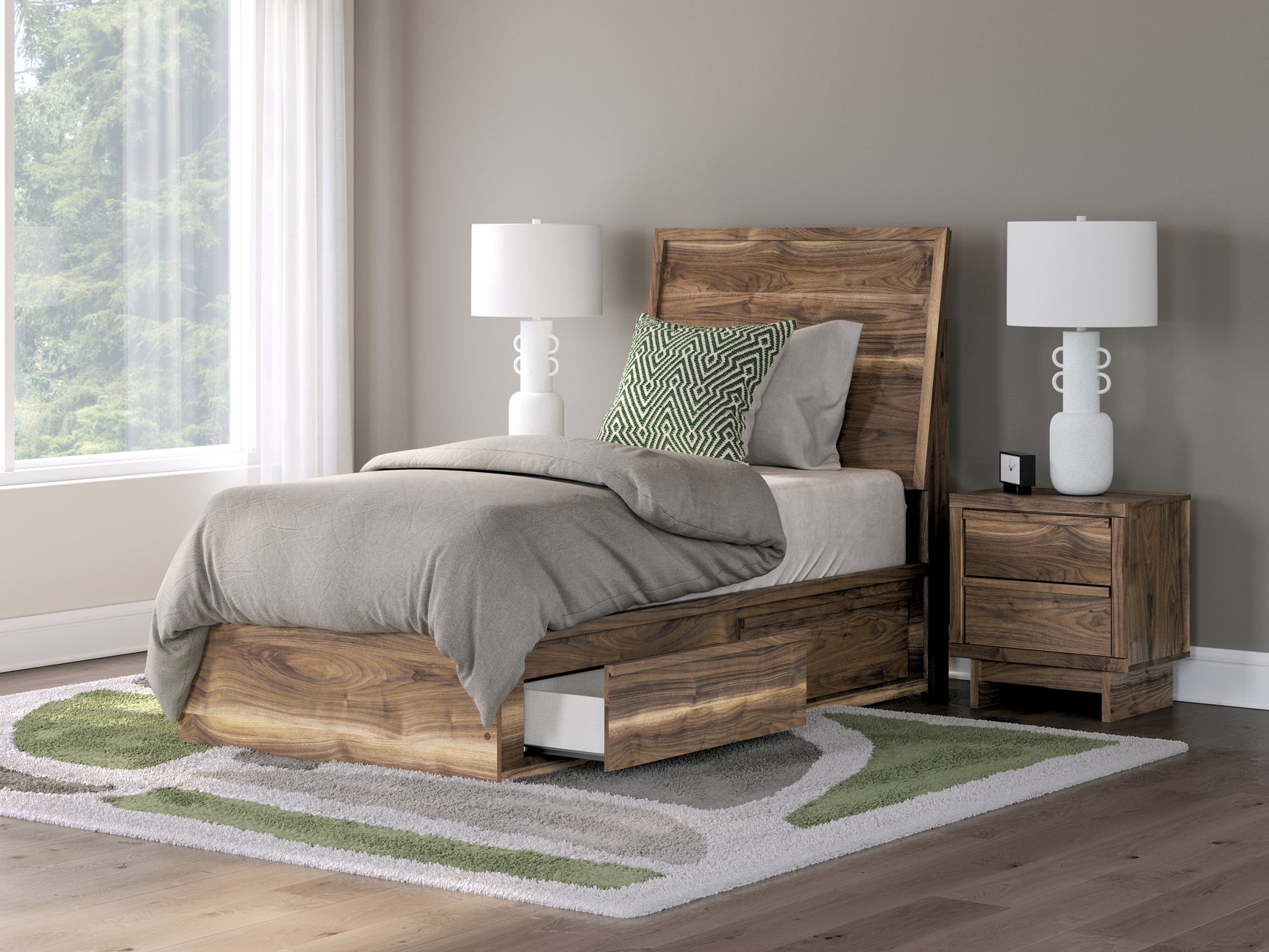 Sam's Furniture - Ashley Furniture - Chirason Bedroom - Twin Panel Bed with Storage / Brown - PCB3367B27