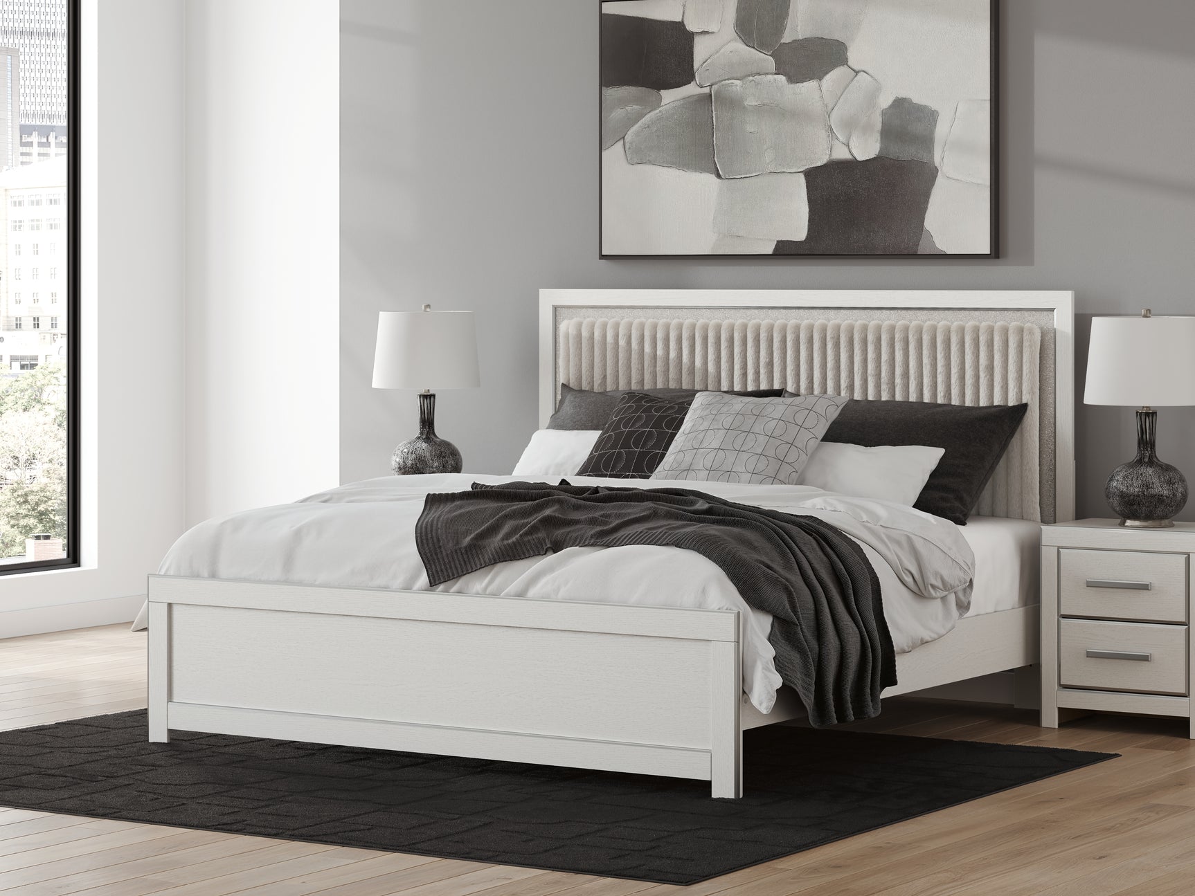 Sam's Furniture - Ashley Furniture - Zuraleus Bedroom - King Upholstered Panel Platform Bed / White - PCB3381B8