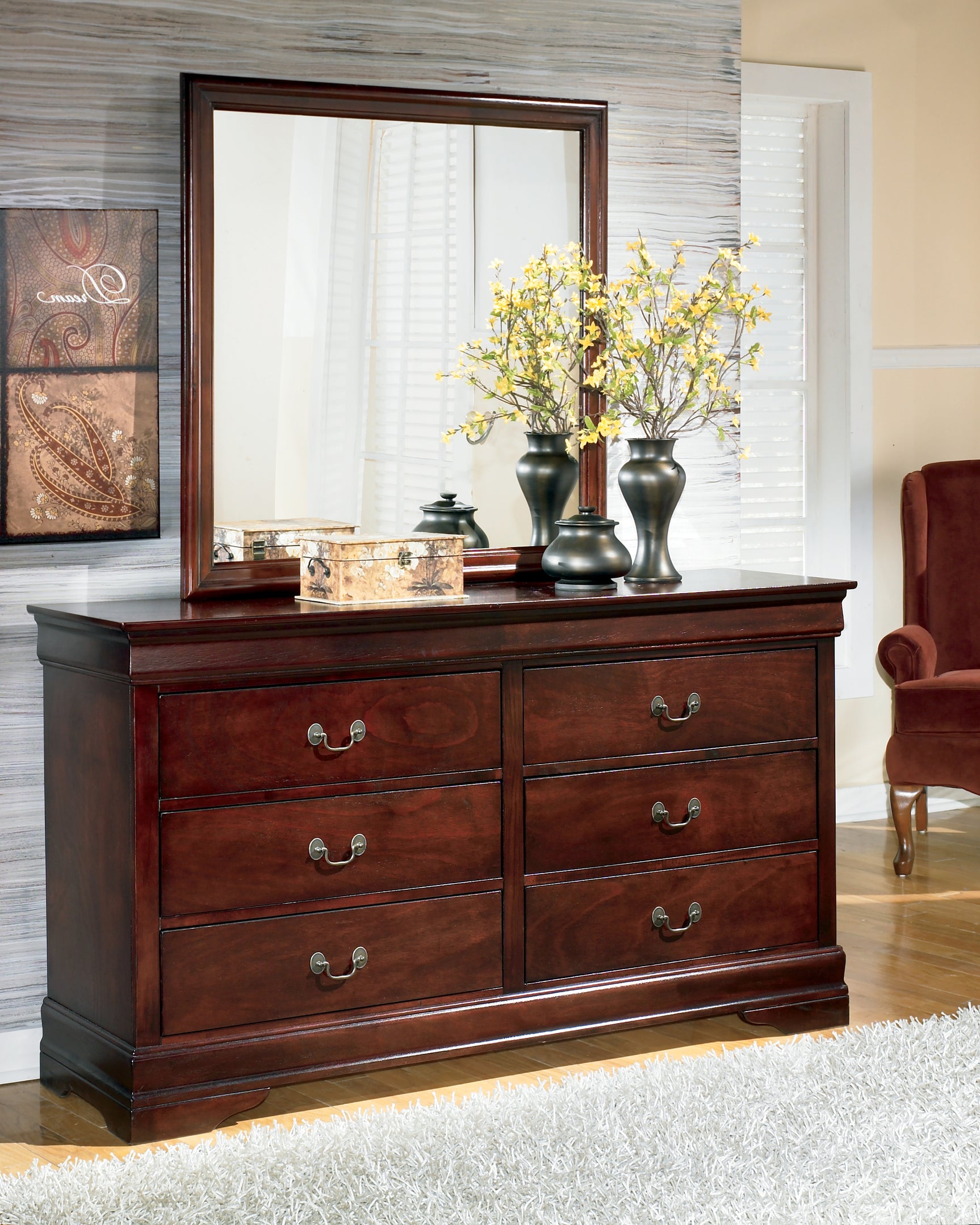 Sam's Furniture - Ashley Furniture - Alisdair Bedroom - Dresser and Mirror / Reddish Brown - B376B1
