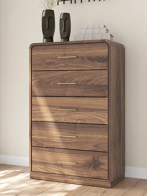 Sam's Furniture - Ashley Furniture - Fortlorn Bedroom - Five Drawer Chest / Walnut Brown - PCB386-46