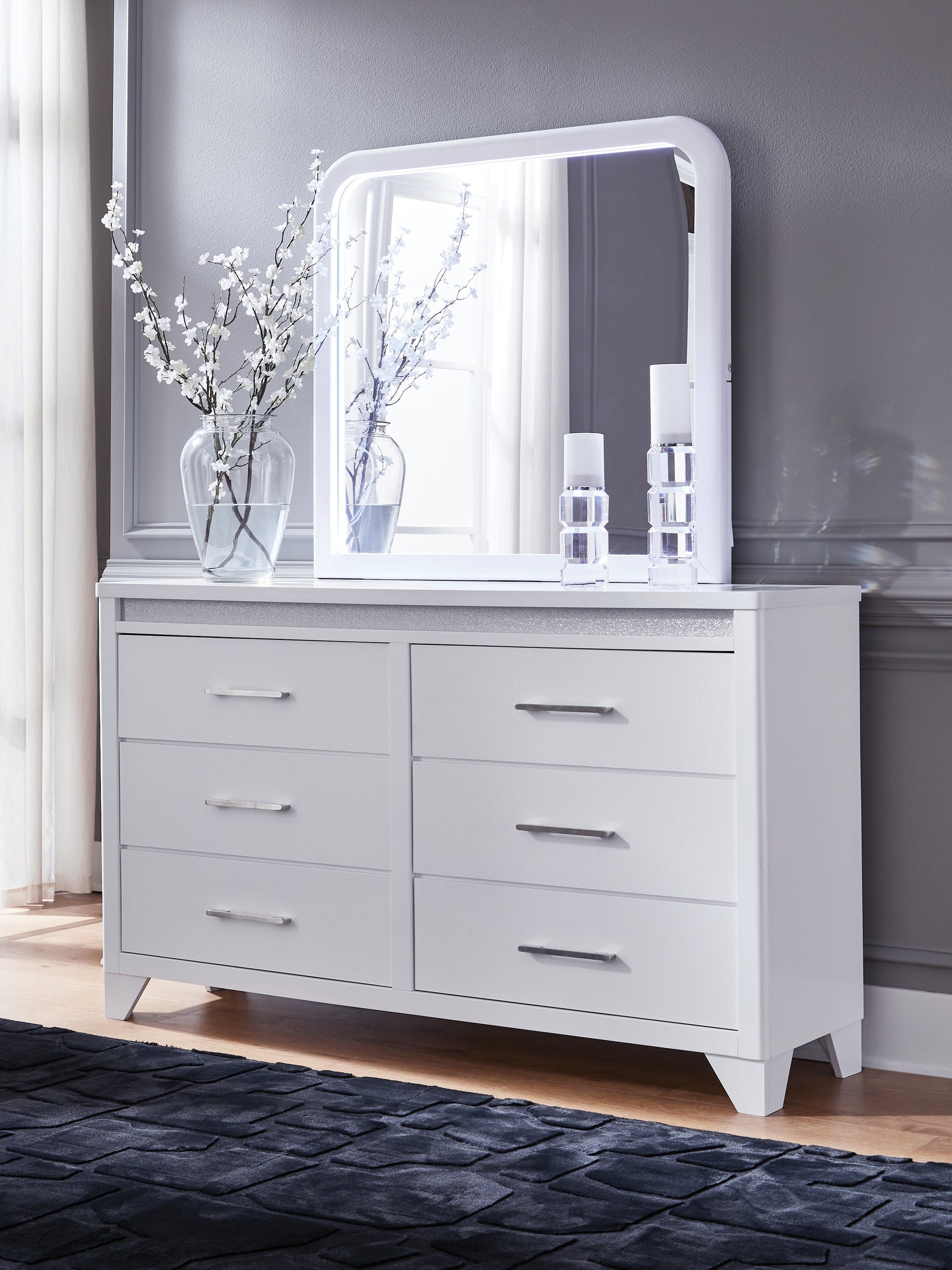 Sam's Furniture - Ashley Furniture - Jarlee Bedroom - Dresser and Mirror / White - PCB392B1