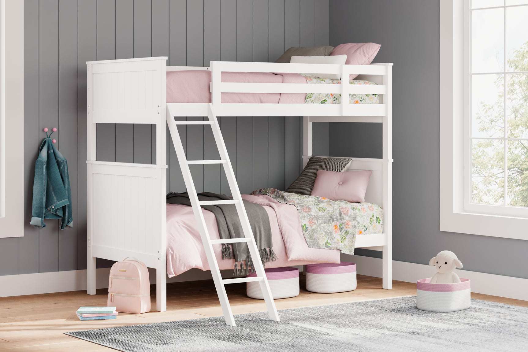 Sam's Furniture - Ashley Furniture - Nextonfort Bedroom - Twin over Twin Bunk Bed / White - B396B6
