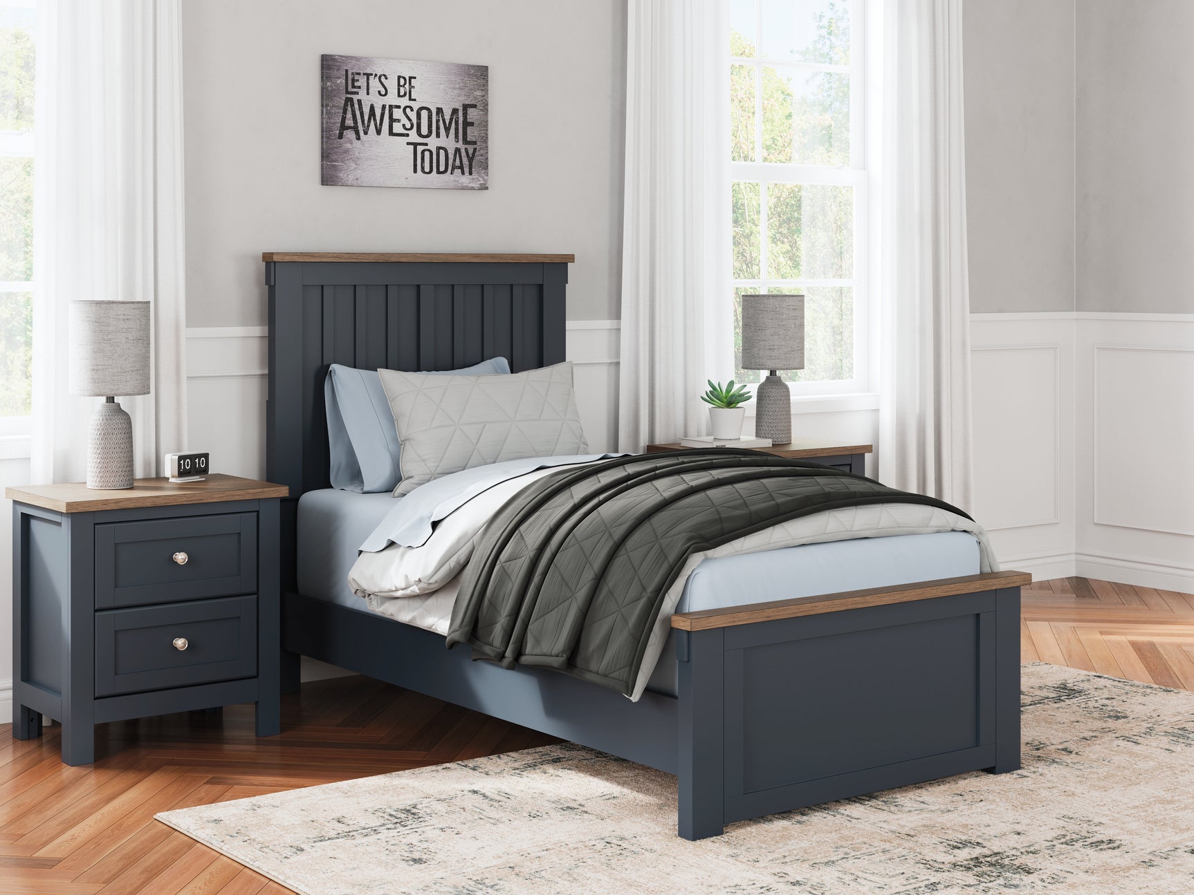 Sam's Furniture - Ashley Furniture - Landocken Bedroom - Twin Panel Bed / Brown/Blue - B414B2