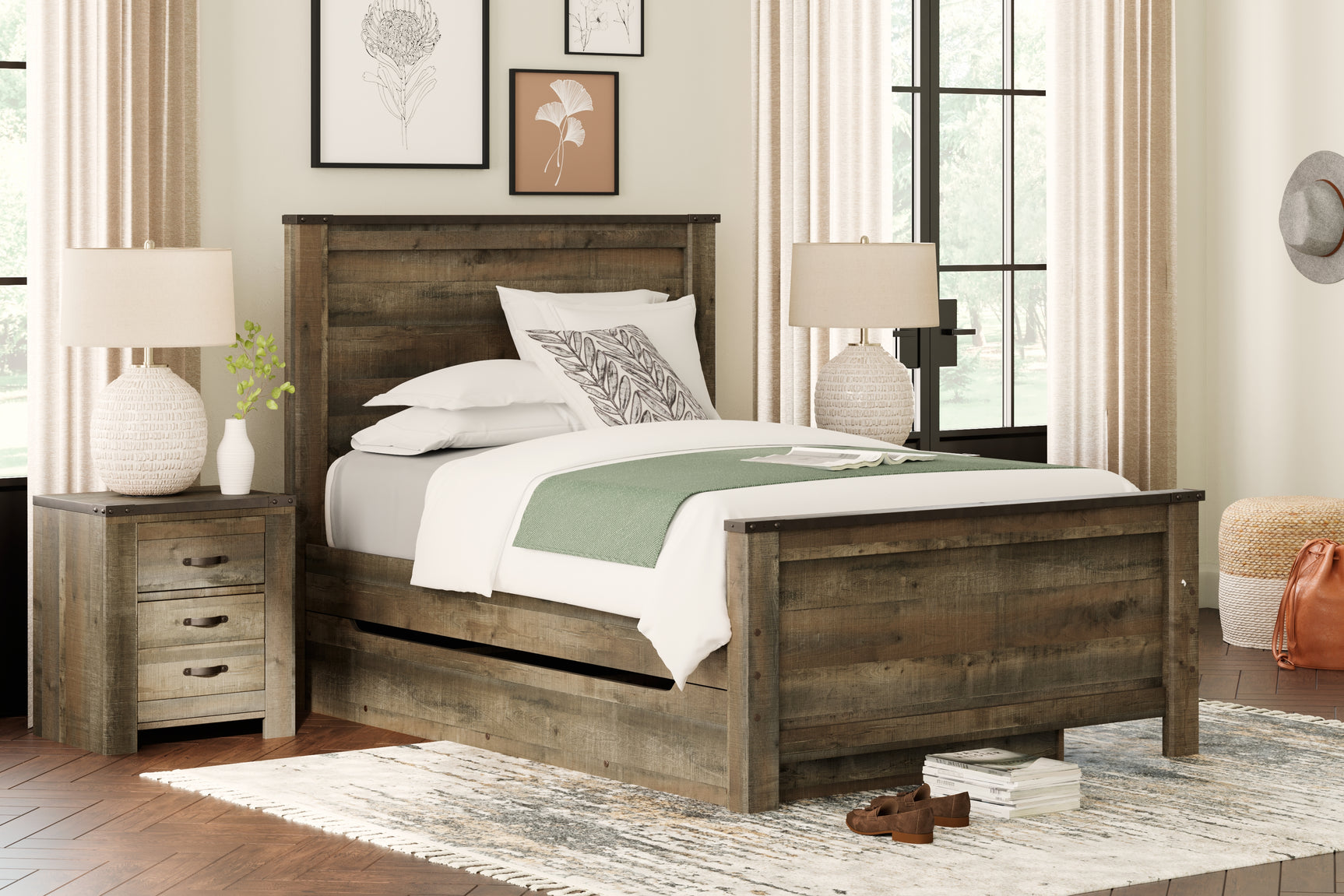 Sam's Furniture - Ashley Furniture - Trinell Bedroom - Full Panel Bed with 1 Large Storage Drawer / Brown - B446B9