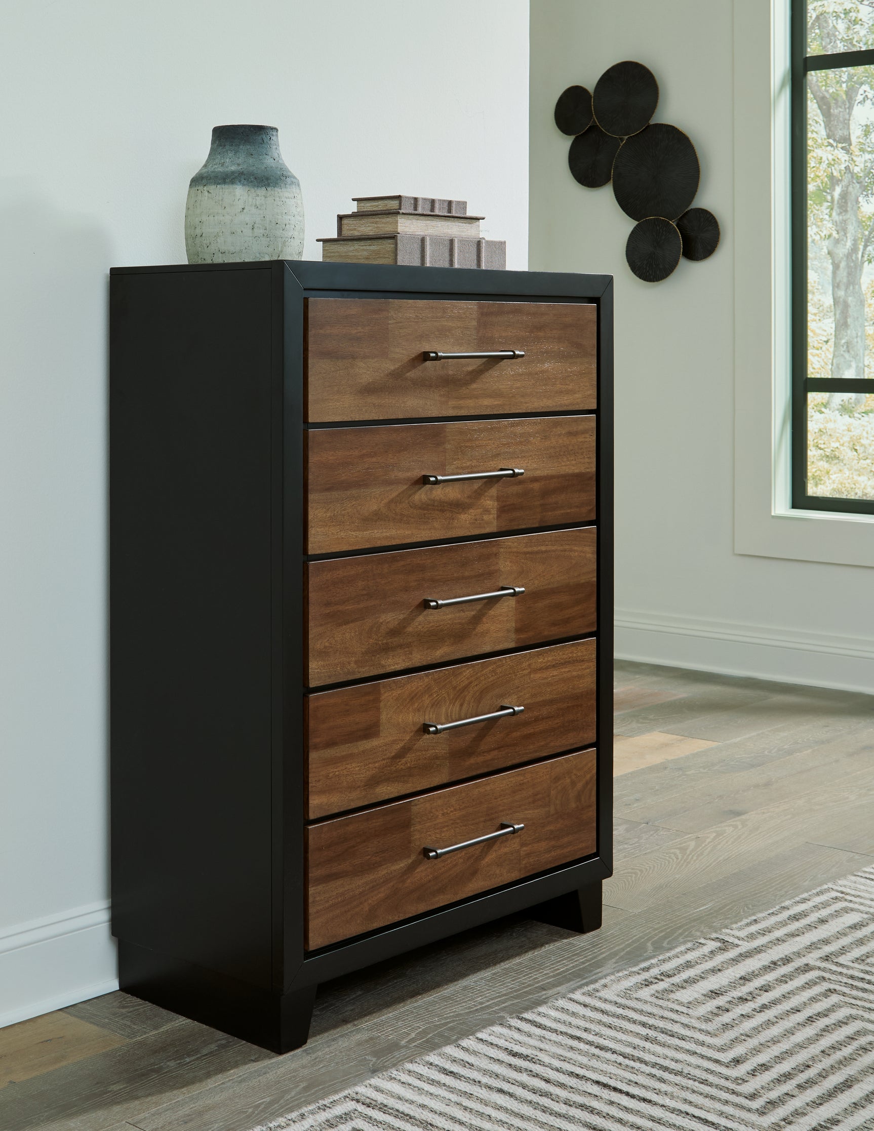 Sam's Furniture - Ashley Furniture - Kraeburn Bedroom - Five Drawer Chest / Brown/Black - B496-46